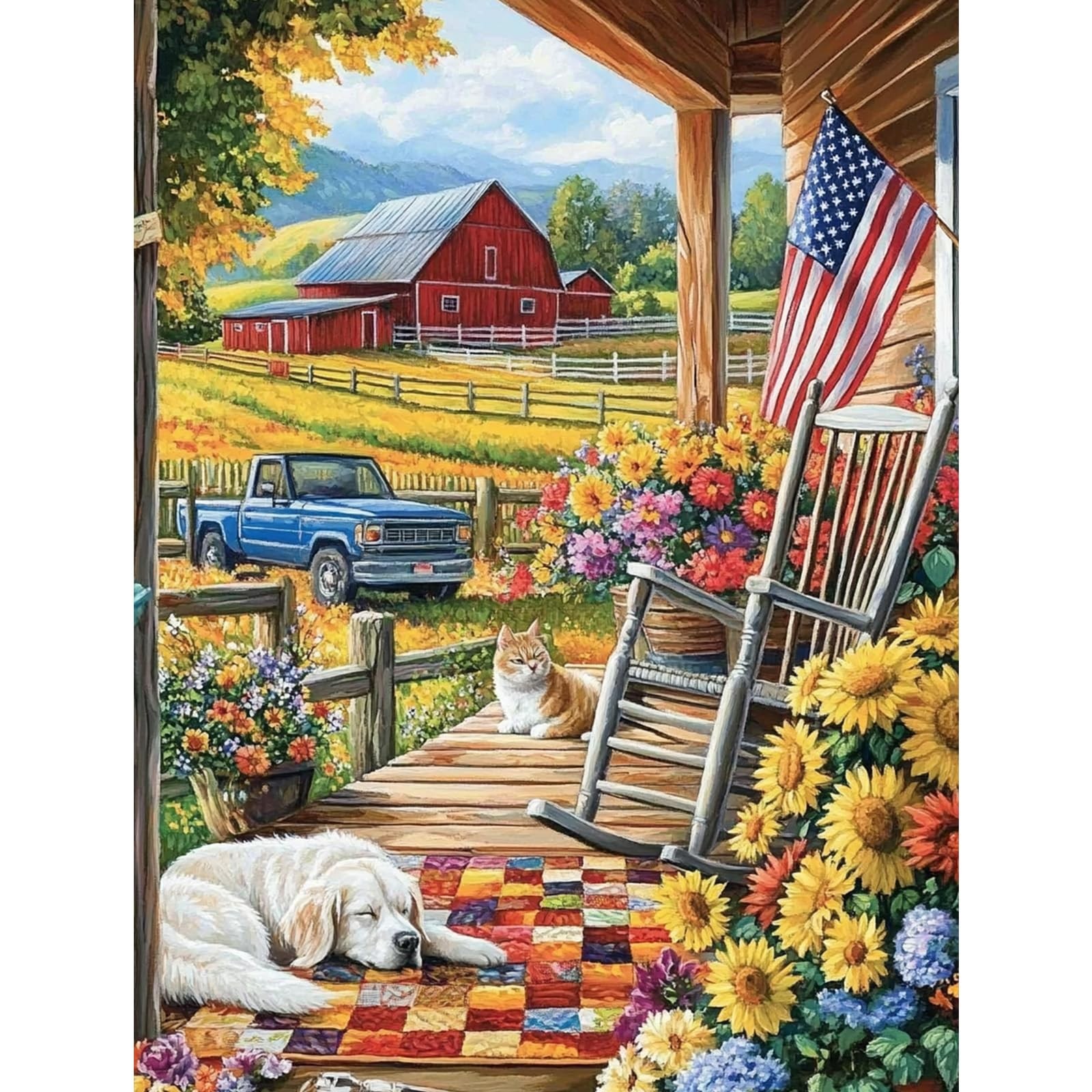 Farm Country Life Diamond Painting Kit,Flag Diamond Art Kits for Adults,5D Full