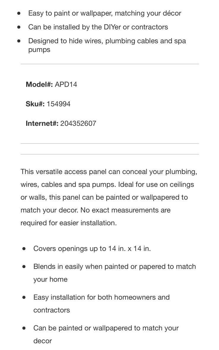 ~~EVERBILT 14" X 14" ACCESS PANEL WITH FRAME~COVER HOLE~WHITE~PAINTABLE~~