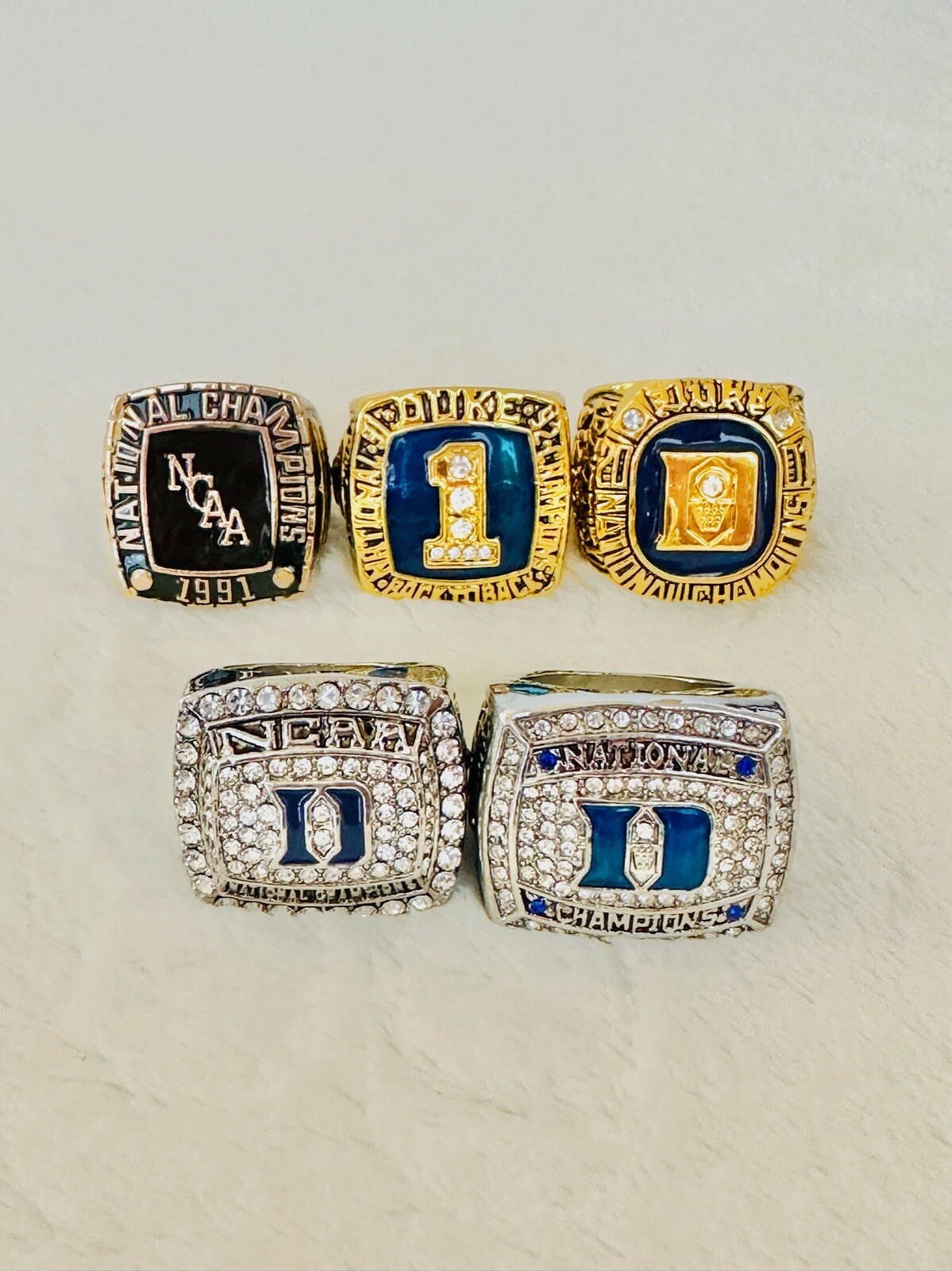 5 PCS Duke Blue Devils National Champions Ring complete set, US SHIP, 1991-2015