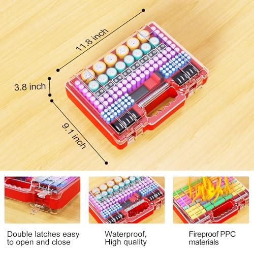 Battery Organizer Storage Case with Tester, Ultra-Large 265+ Double-Sided Red