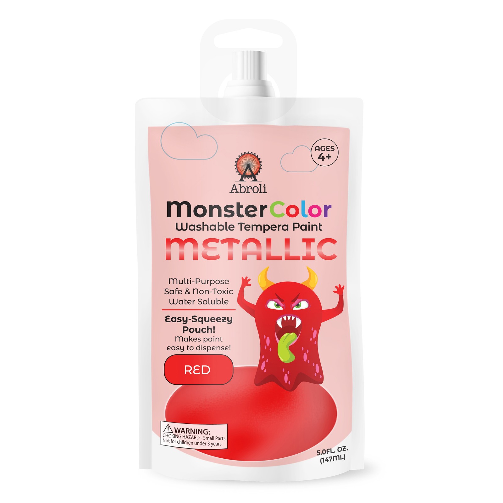 Abroli Monster Color Washable Tempera Paint Pouch 5oz-Metallic Red