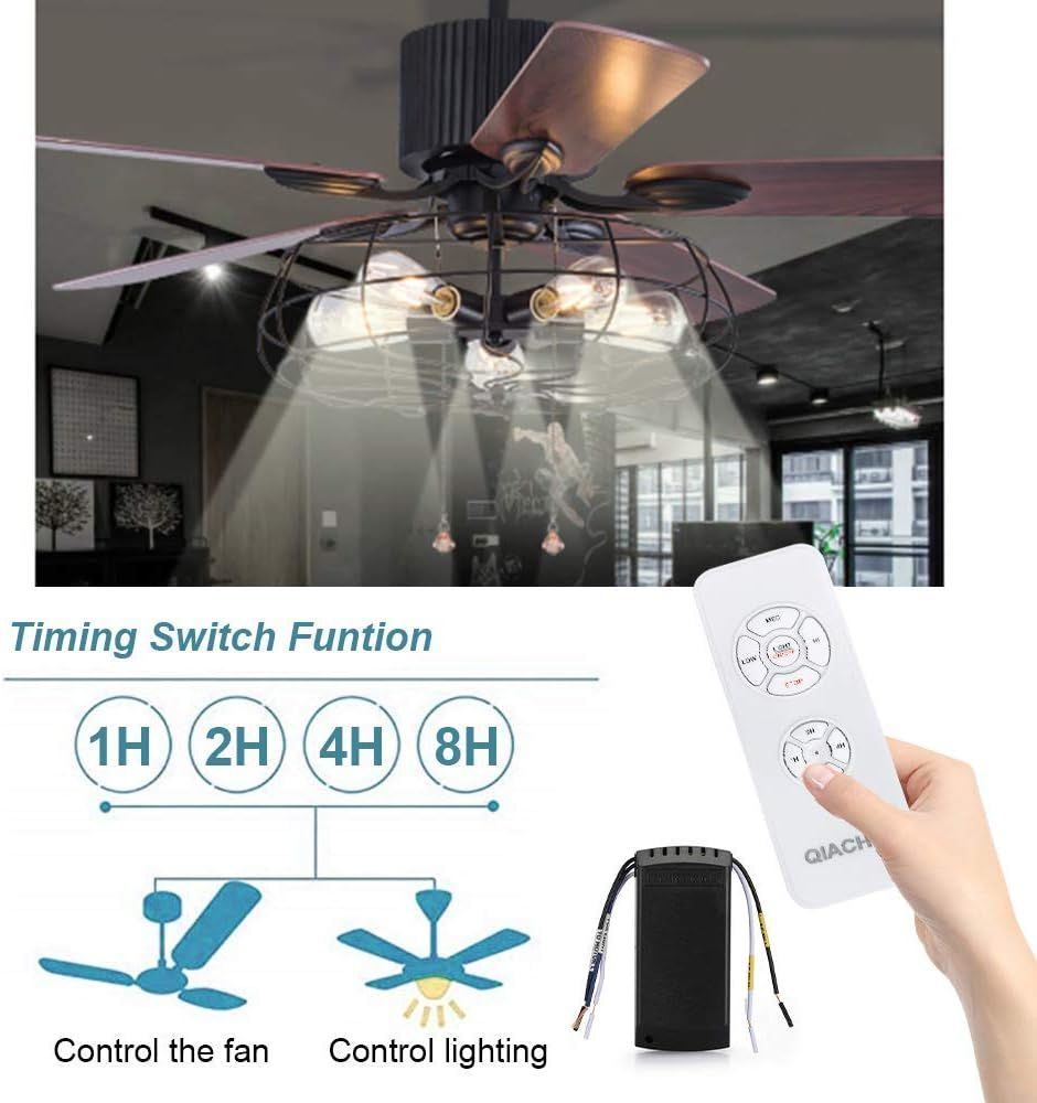 QIACHIP Universal Ceiling Fan and Lights Wireless Remote black white