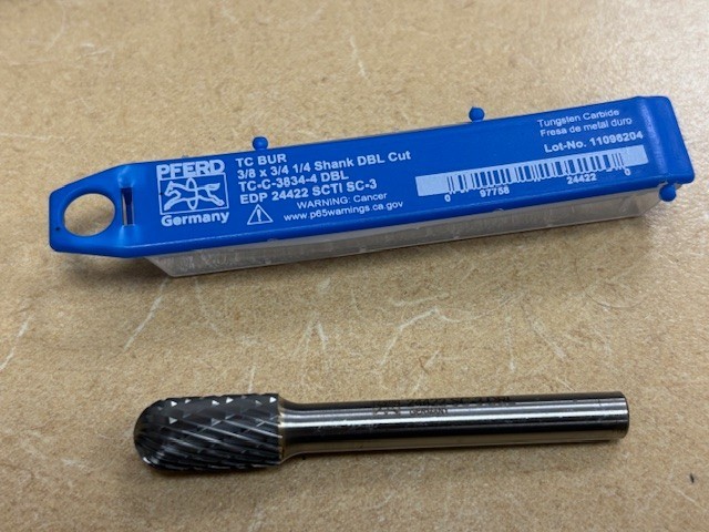 PFERD Carbide Bur 24422, 3/8" x 3/4" w/ 1/4" Shank DBL CUT