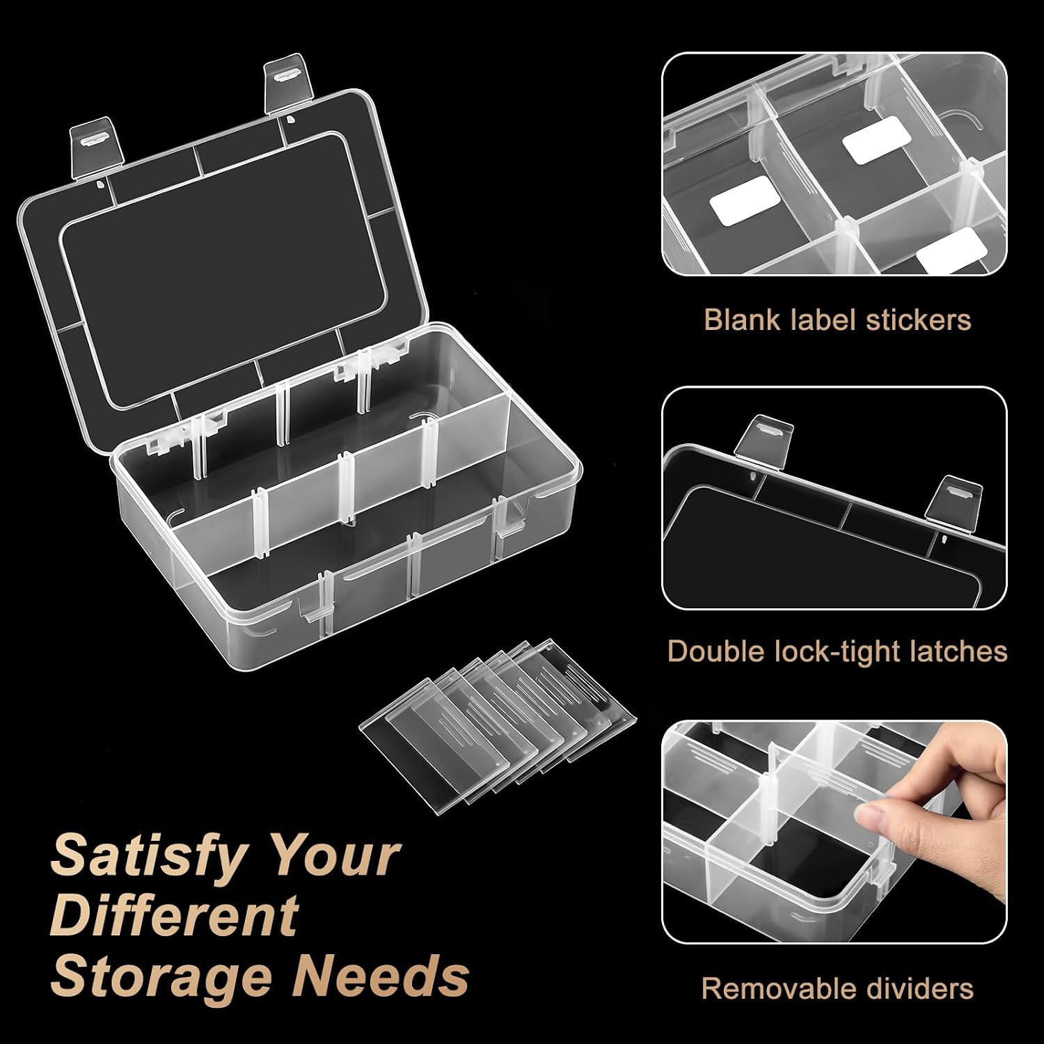 8 Grids Plastic Organizer Box with Adjustable Dividers, 4 Pack | Small Tackle Bo