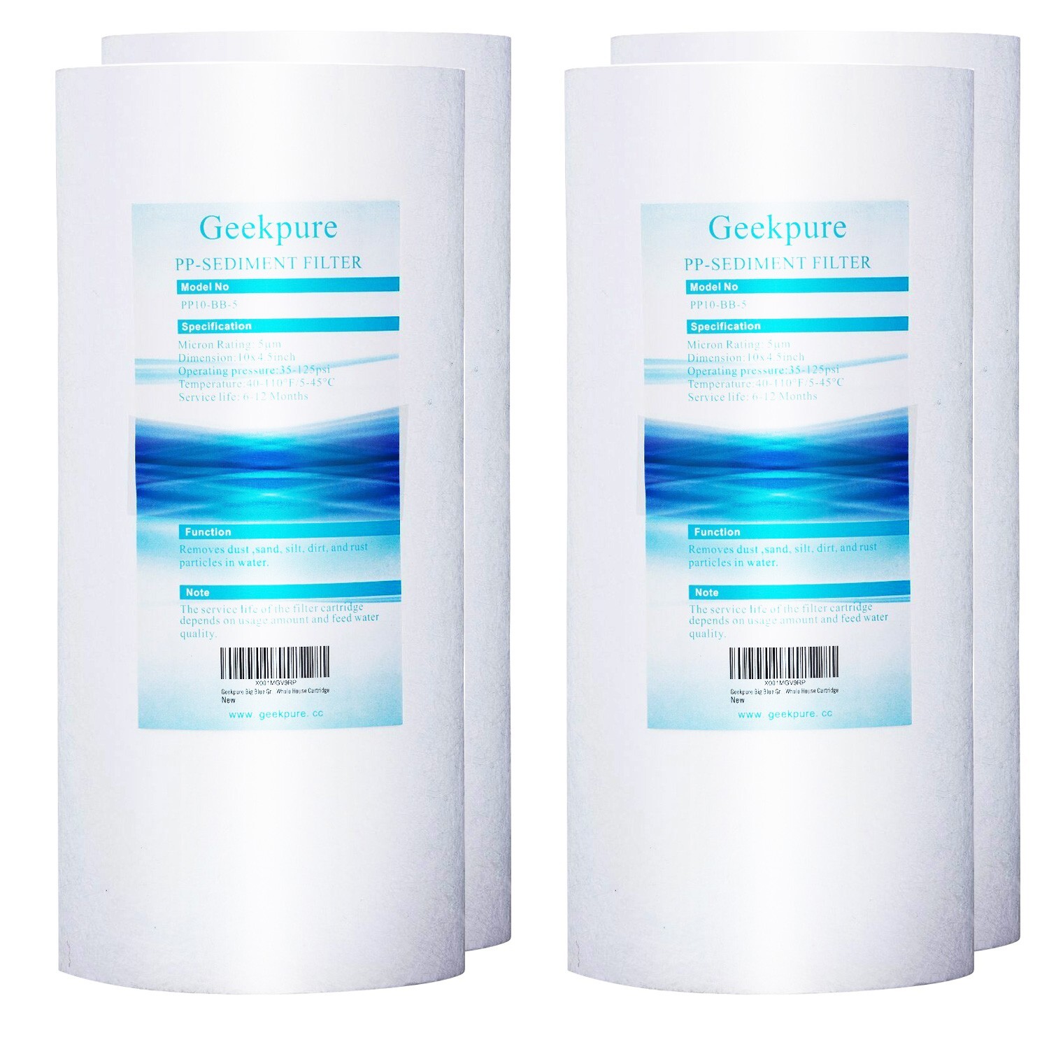 Geekpure Whole House PP Sediment Water Filter 5 Mic 4.5 x 10 Pack 4
