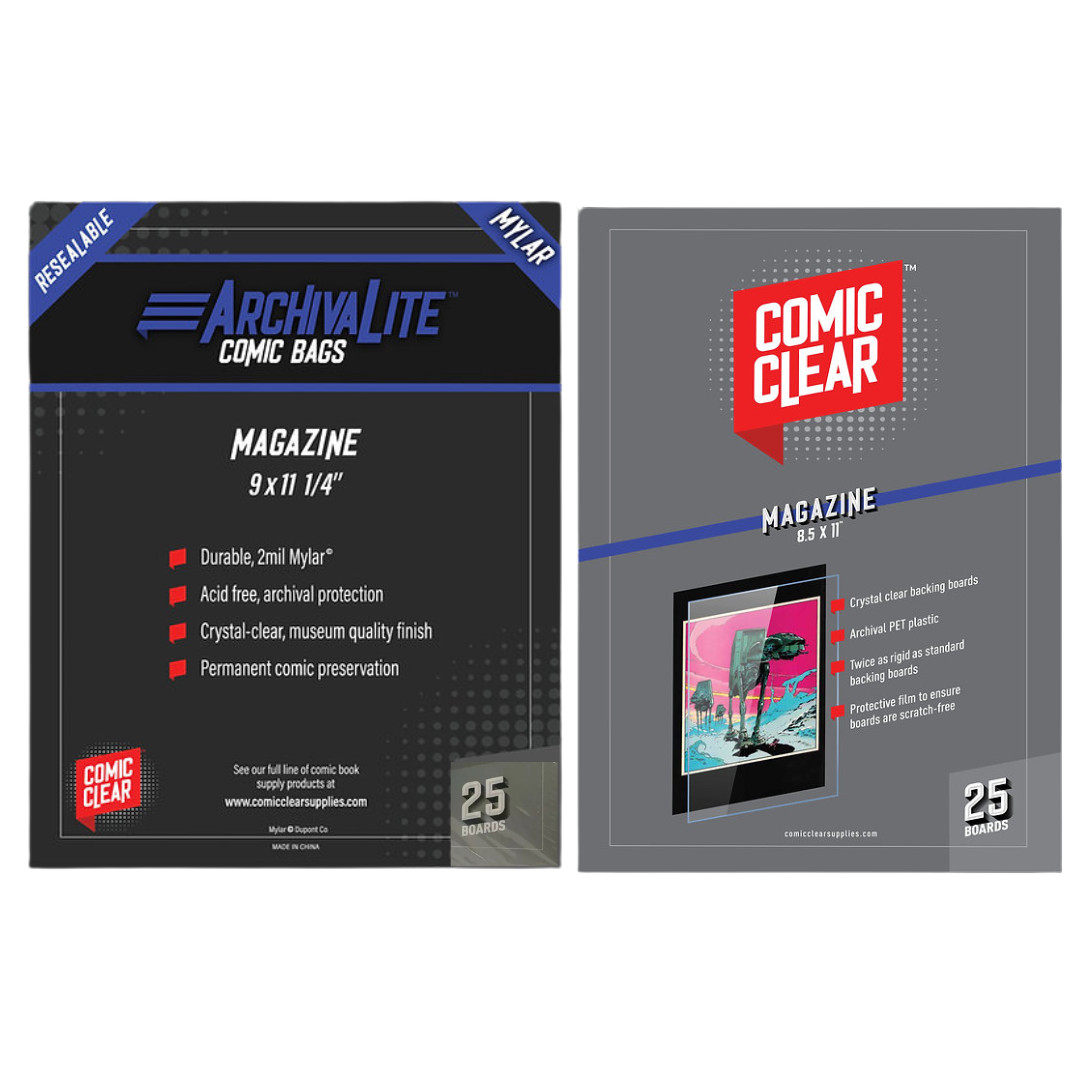 25 Resealable Magazine 2 Mil Mylar Bags & Clear Boards Archival Magazine Storage