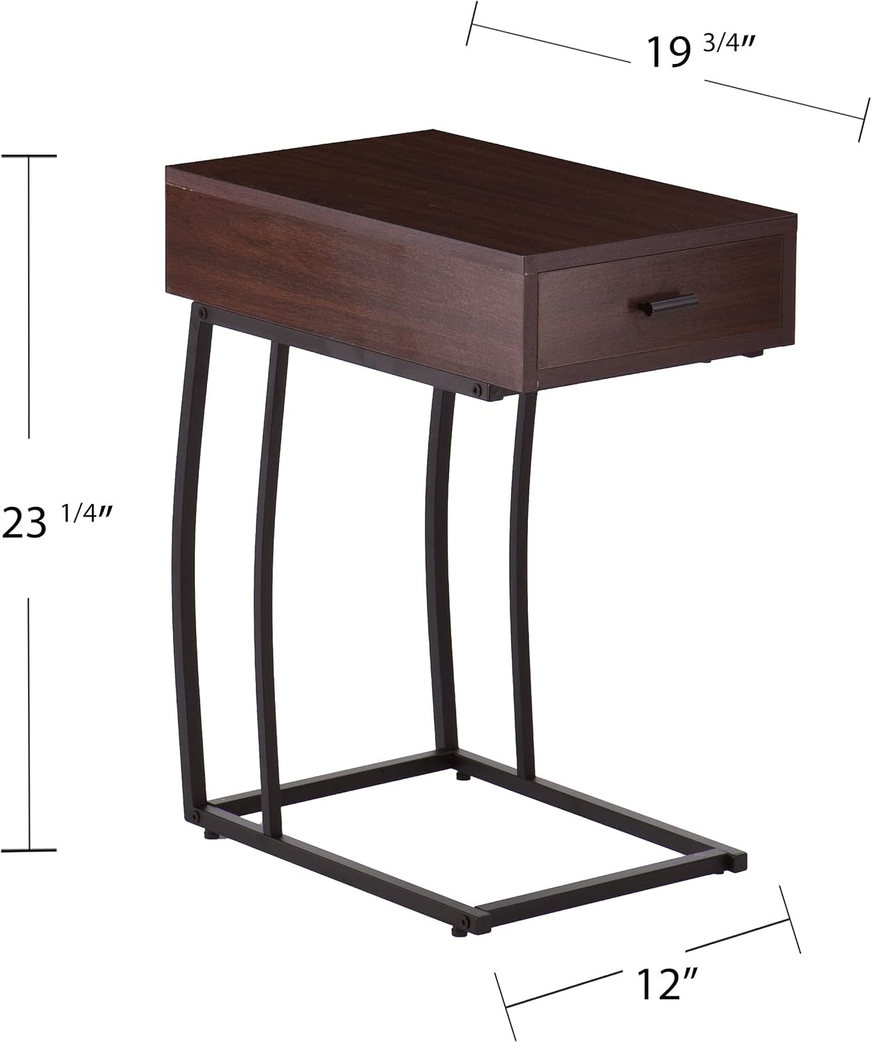 - Porten Side Table with Power & USB Outlet - Transitional Design, Brown Metal a