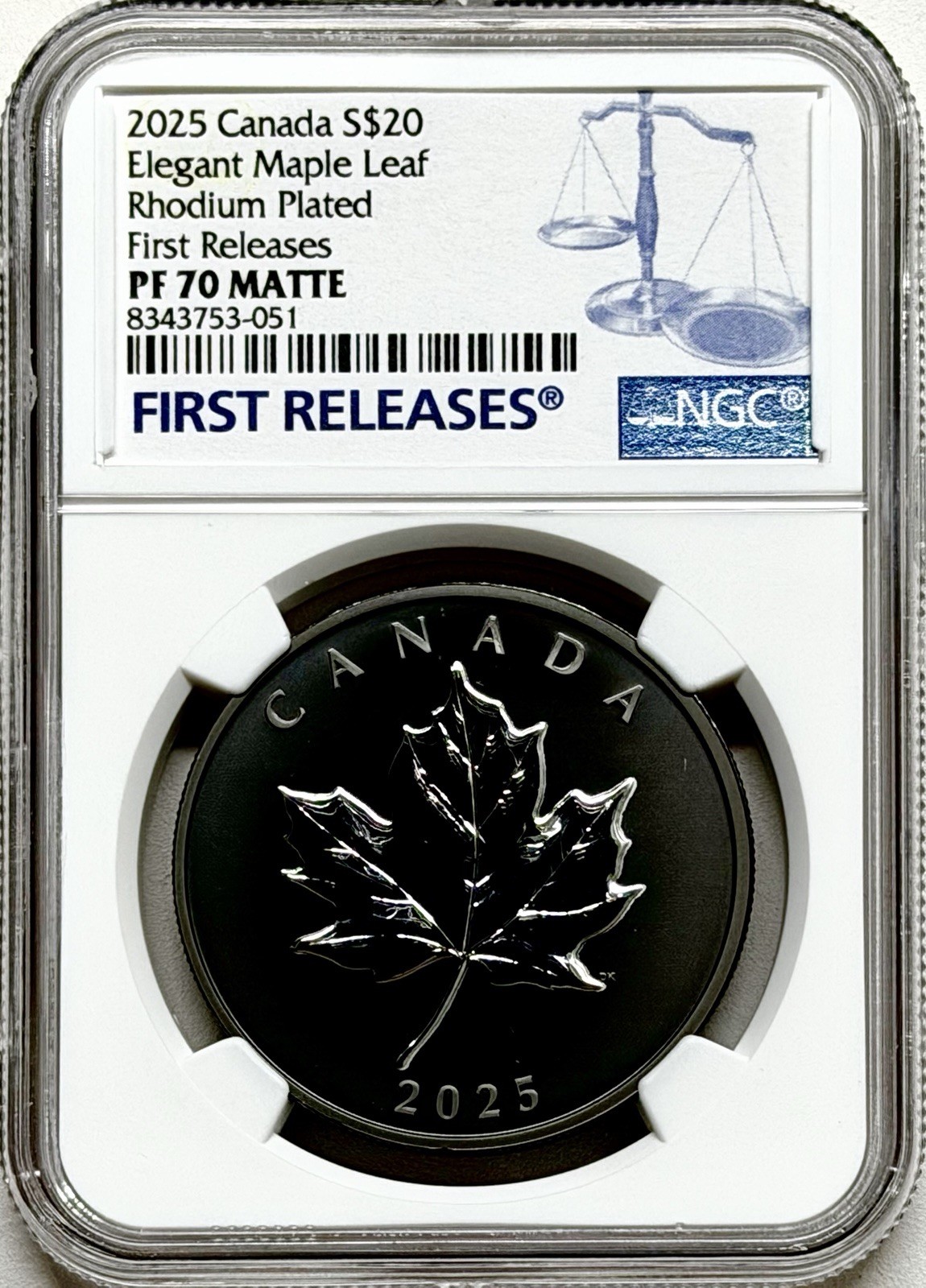 2025 $20 CANADA RHODIUM SILVER PROOF NGC PF70 ELEGANT MAPLE LEAF FIRST RELEASES