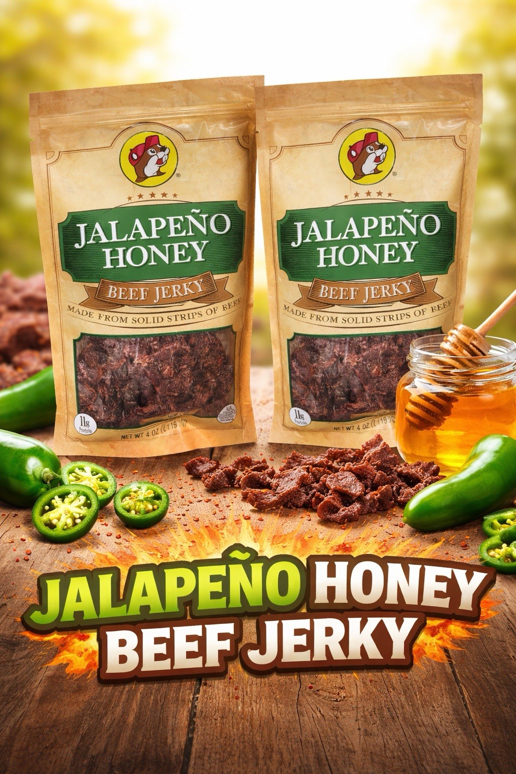 2 Pack -Buc-ee's Hill Country Beef Jerky (Jalapeño Honey) Spicy Hunting Fishing