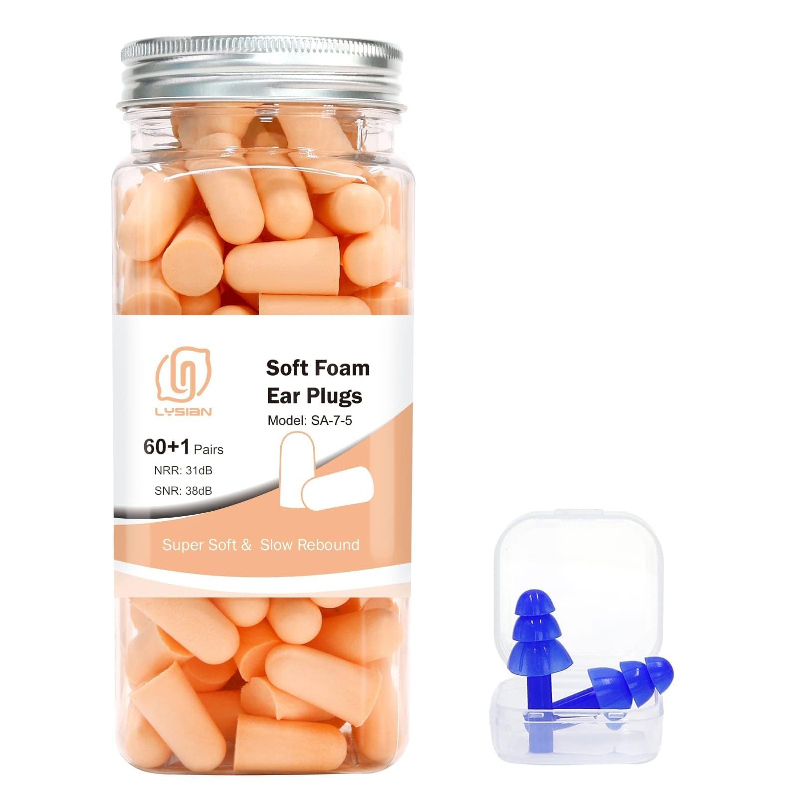 LYSIAN Ultra Soft Foam Ear Plugs for 1 pair (Pack of 60), Flesh Color