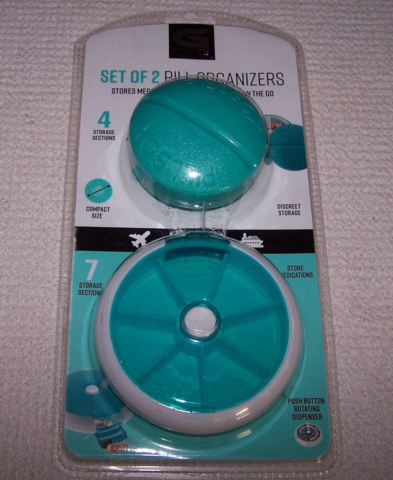 G FORCE Set of 2 Pill Organizers TEAL GREEN ~ NEW