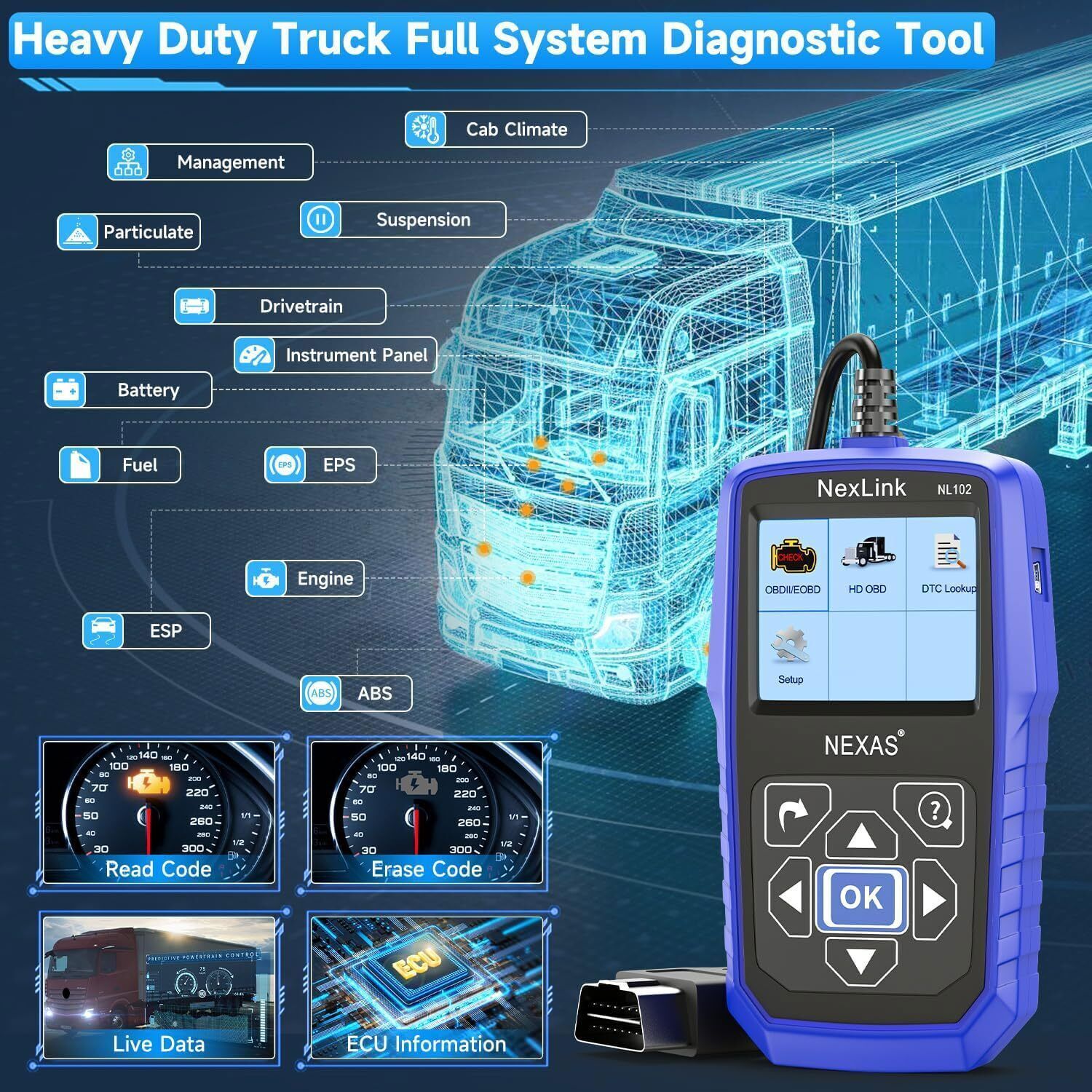 NEXAS NL102 HD HEAVY DUTY DIESEL TRUCK DIAGNOSTIC SCANNER TOOL CODE READER