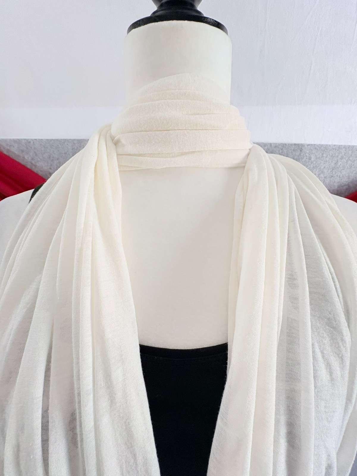 Rectangle Scarf White on White Floral Pattern 78"Lx21"W Lightweight One Size