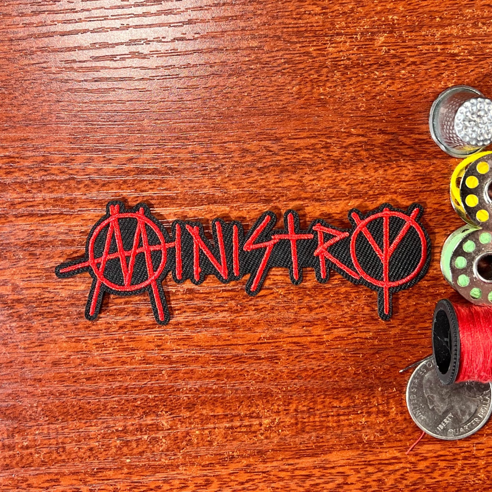 Ministry Band Patch Metal Rock Synthpop 80s Embroidered Patch Iron On 1.25x4"
