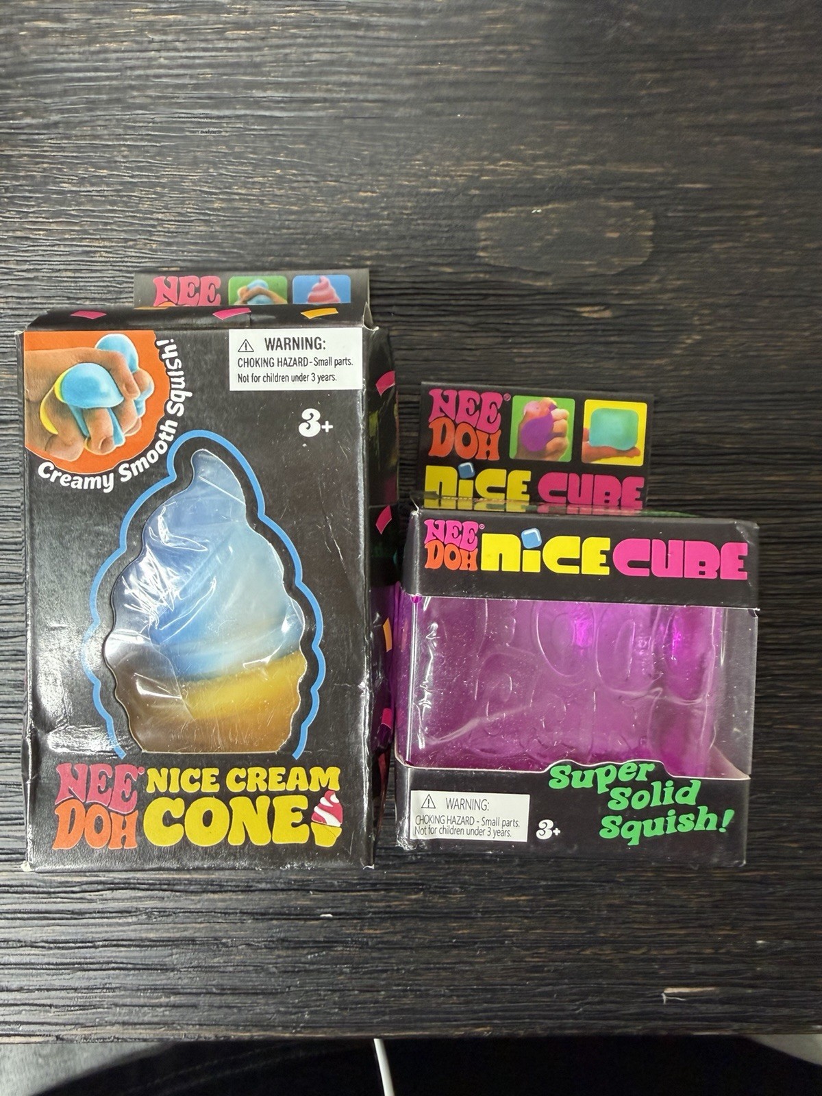 Nee Doh Blue Cube Squish Toy & Ice Cream Squish Toy Bundle