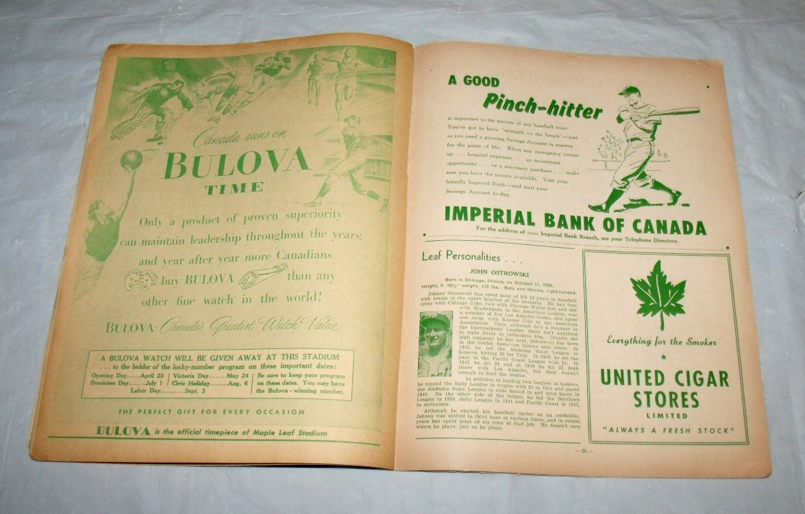 Toronto Maple Leafs Baseball 1951 MiLB Program International League