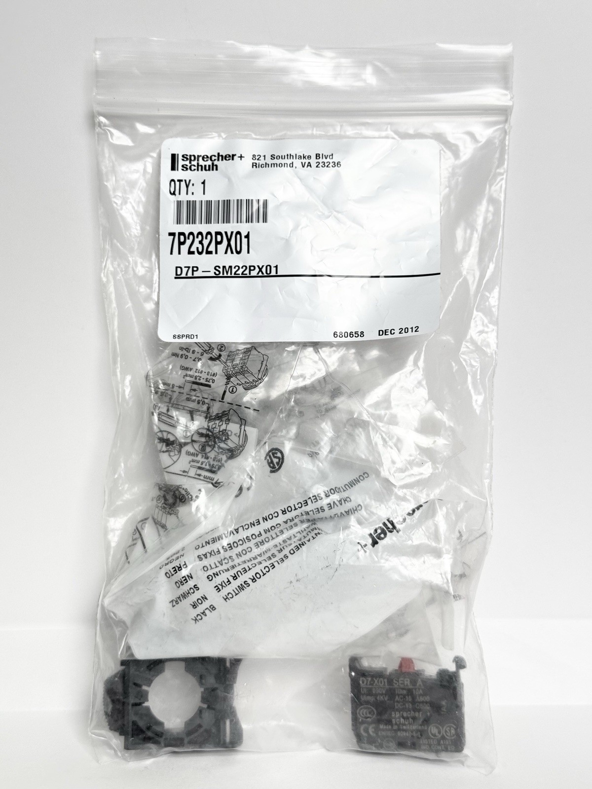 Sprecher Schuh D7P-SM22PX01 22mm Selector Switch Non-Illuminated