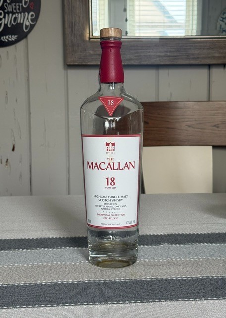 Macallan 18-Year-Old Sherry Oak Single Malt Empty Whiskey Bottle