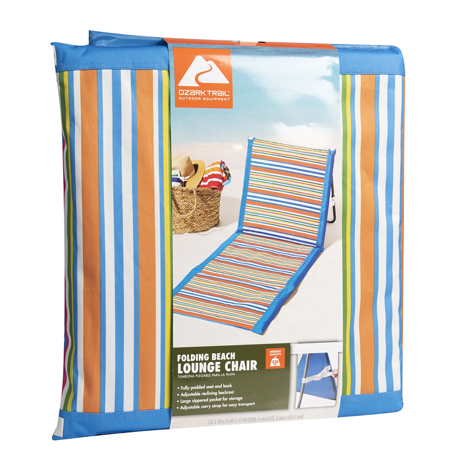Ozark Trail Folding Beach Lounge Chair - Soft, Foam Padding for Comfort™