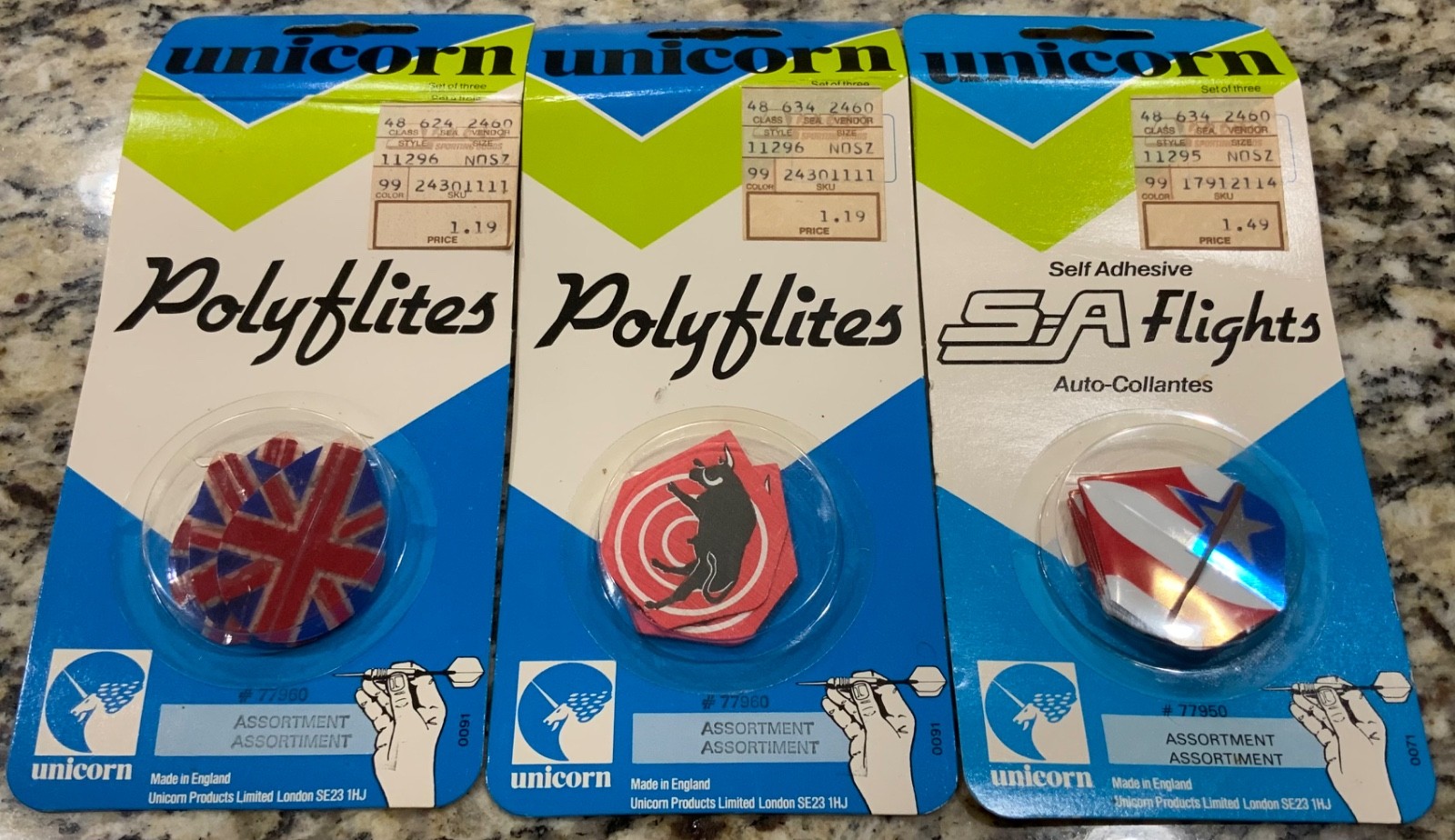 Unicorn Polyflites & SA Flights Dart Flights 3 Sealed Vintage Packs Bullseye New