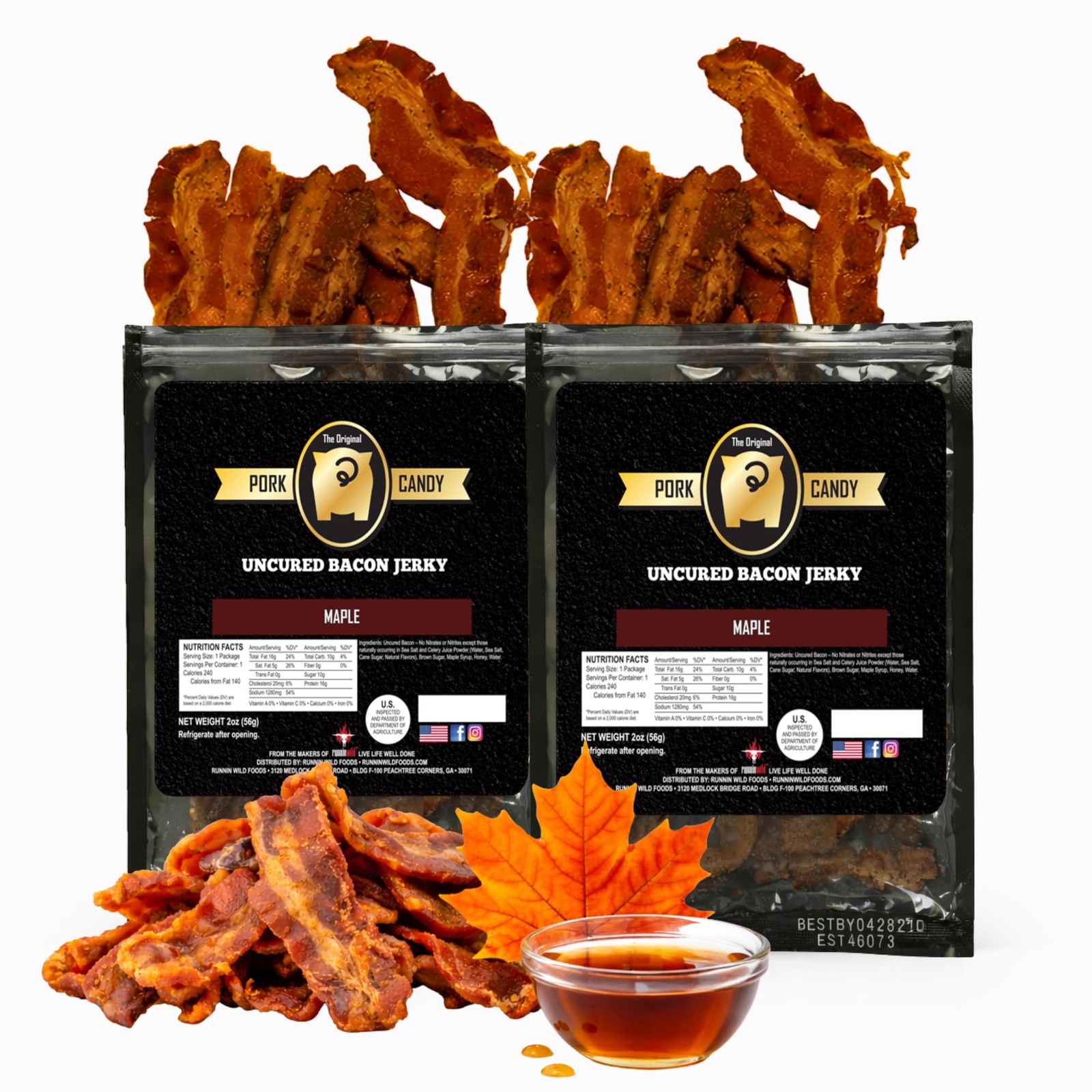 Maple Bacon Jerky 100% Real Uncured Thick-Cut Candied Bacon 4oz (2x2oz)