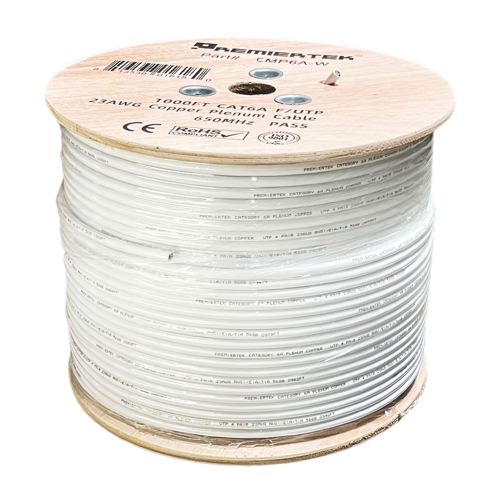 CAT6A 1000FT CMP Plenum Fire Rated UTP NETWORK ETHERNET LAN CABLE 650MHz White