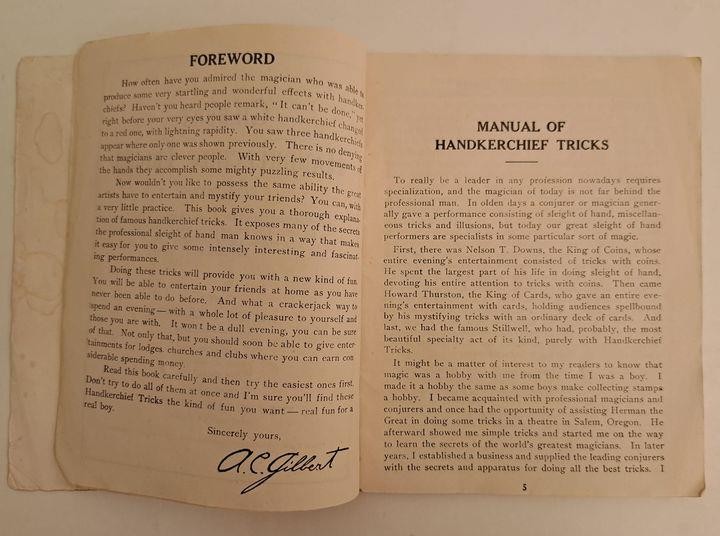 1920 A. C. Gilbert Handkerchief Tricks For Boys Magic Book
