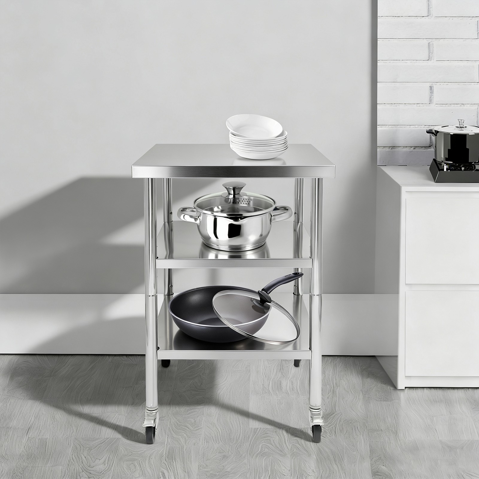 Work Table Commercial Work Table with Adjustable Under Shelves 3-Tier Work Table