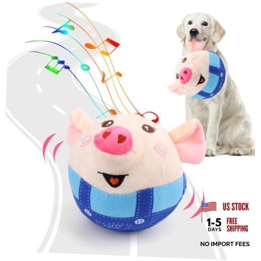 Interactive Dog Toys - Pig, Jumping Squeaky - Recording - Blue Pig