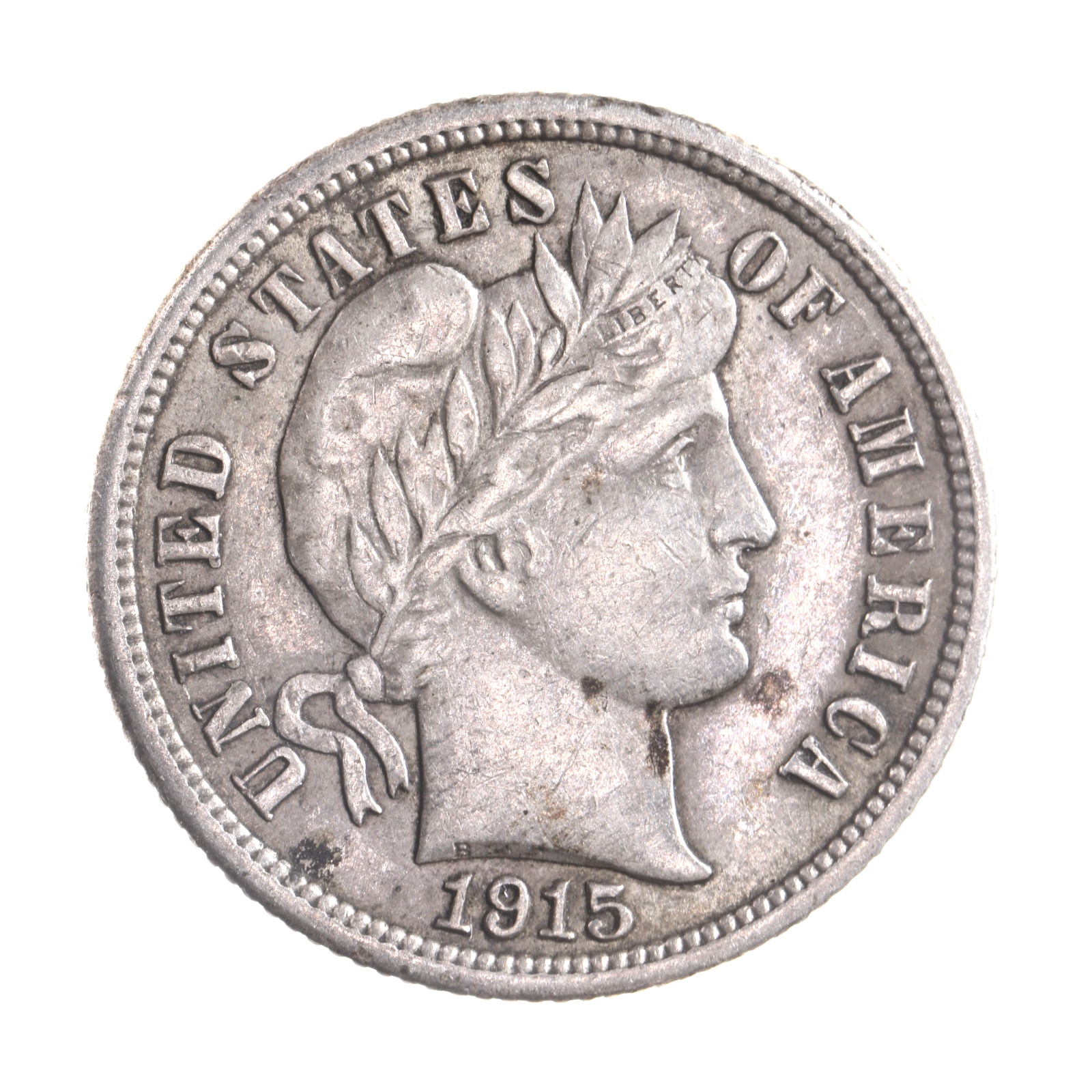 1915 Silver 10C Barber Dime Ungraded Coin