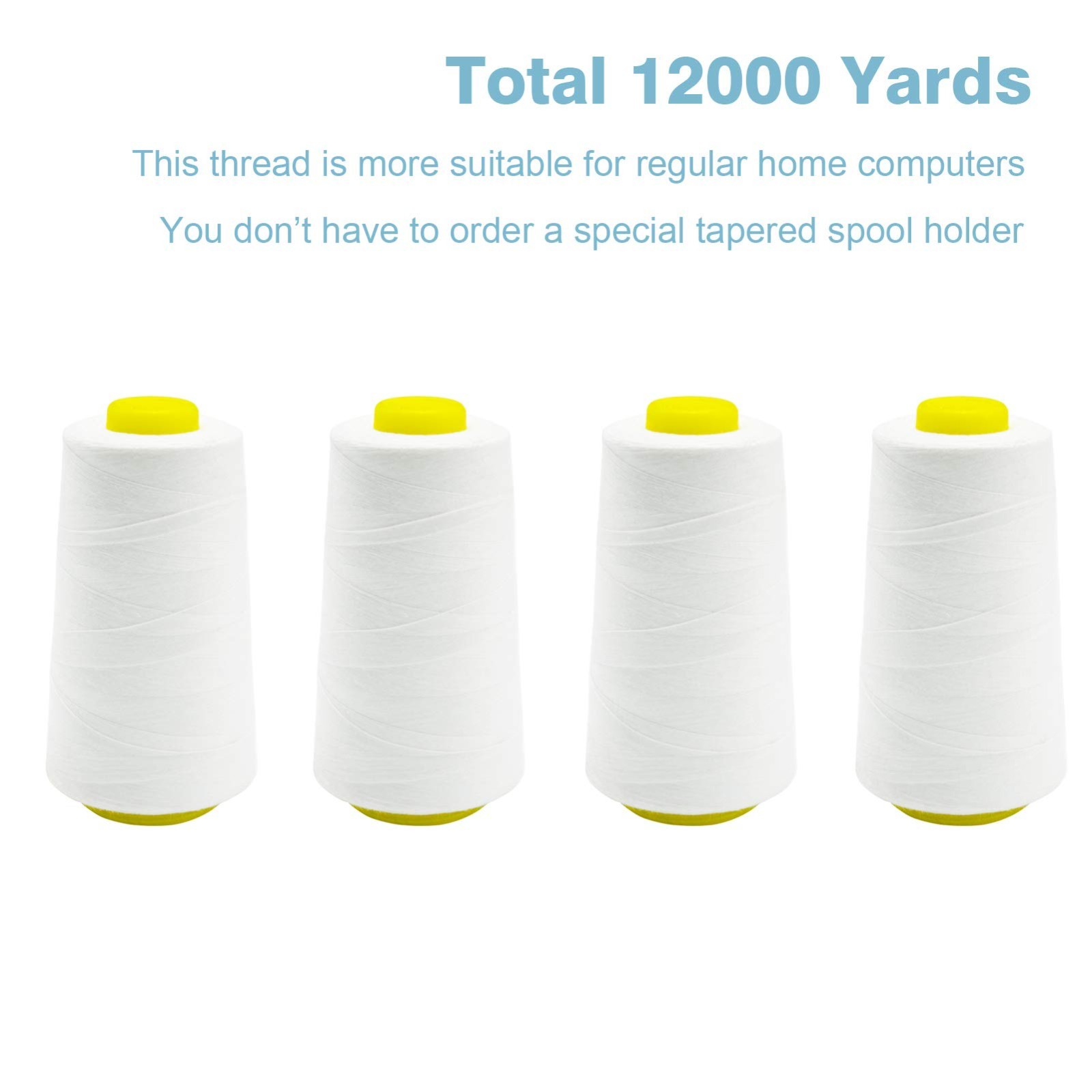 White Thread For Sewing, Polyester Serger Thread, 4 Cones With 3000 Yards Each