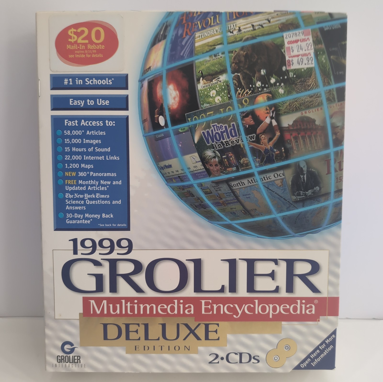 1999 Grolier Multimedia Encyclopedia Deluxe PC CD-ROM Complete Big Box CompUSA