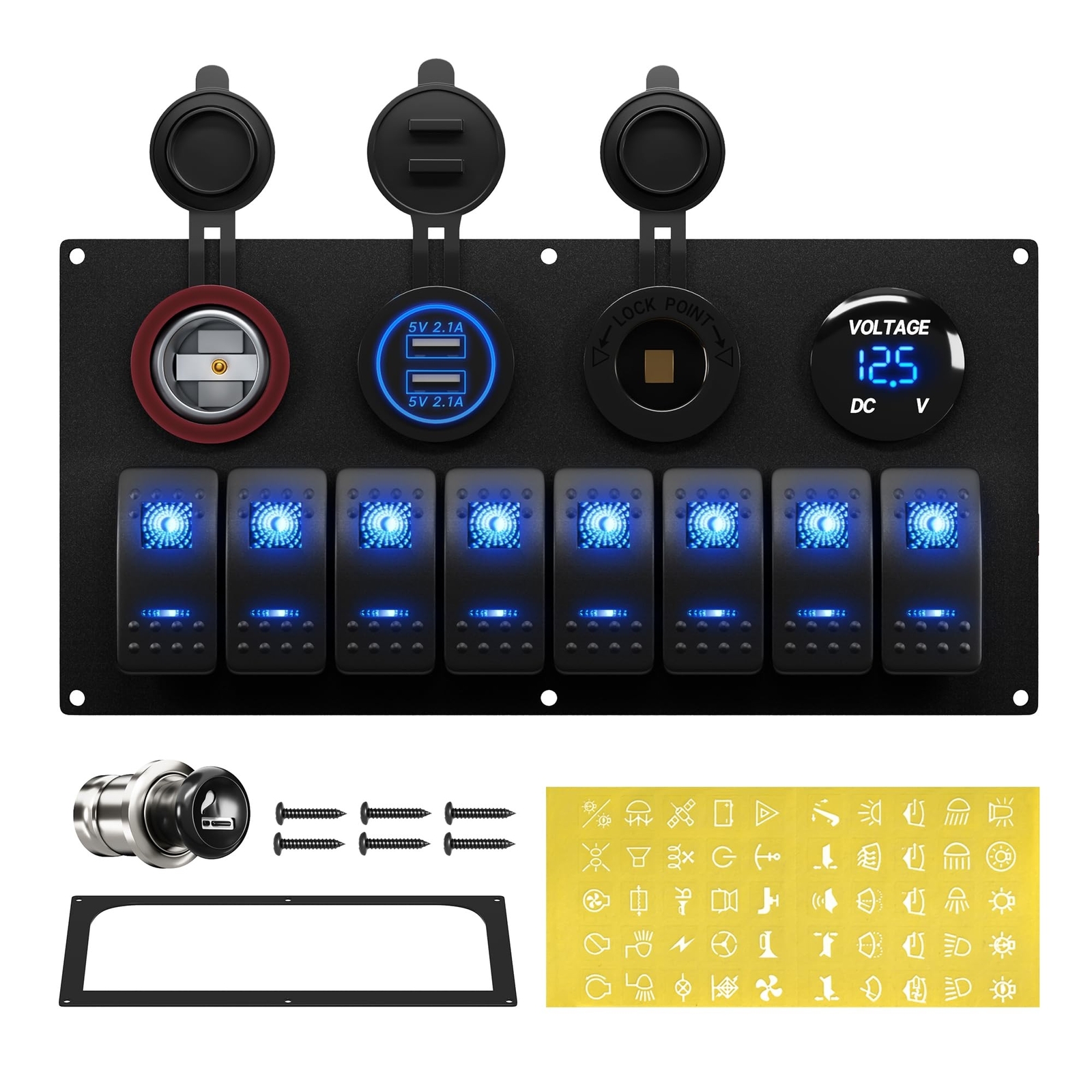 Marine Boat Switch Panel Waterproof 8 Gang 12V Rocker Switch Panel 12 Volt To...
