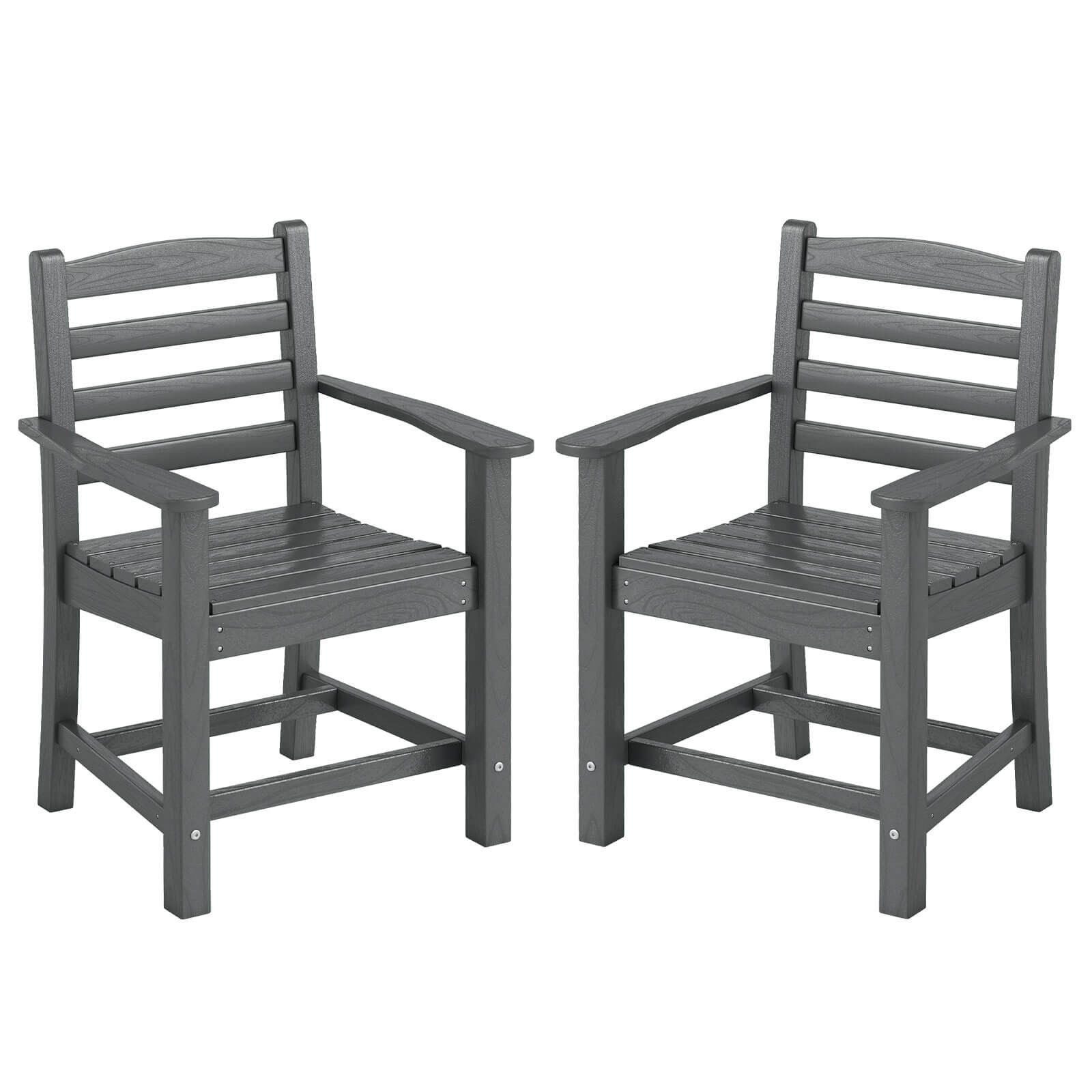 Patio Dining Chairs Set of 2 w/Wide Armrests Curved Seat Wood Grain for Backyard