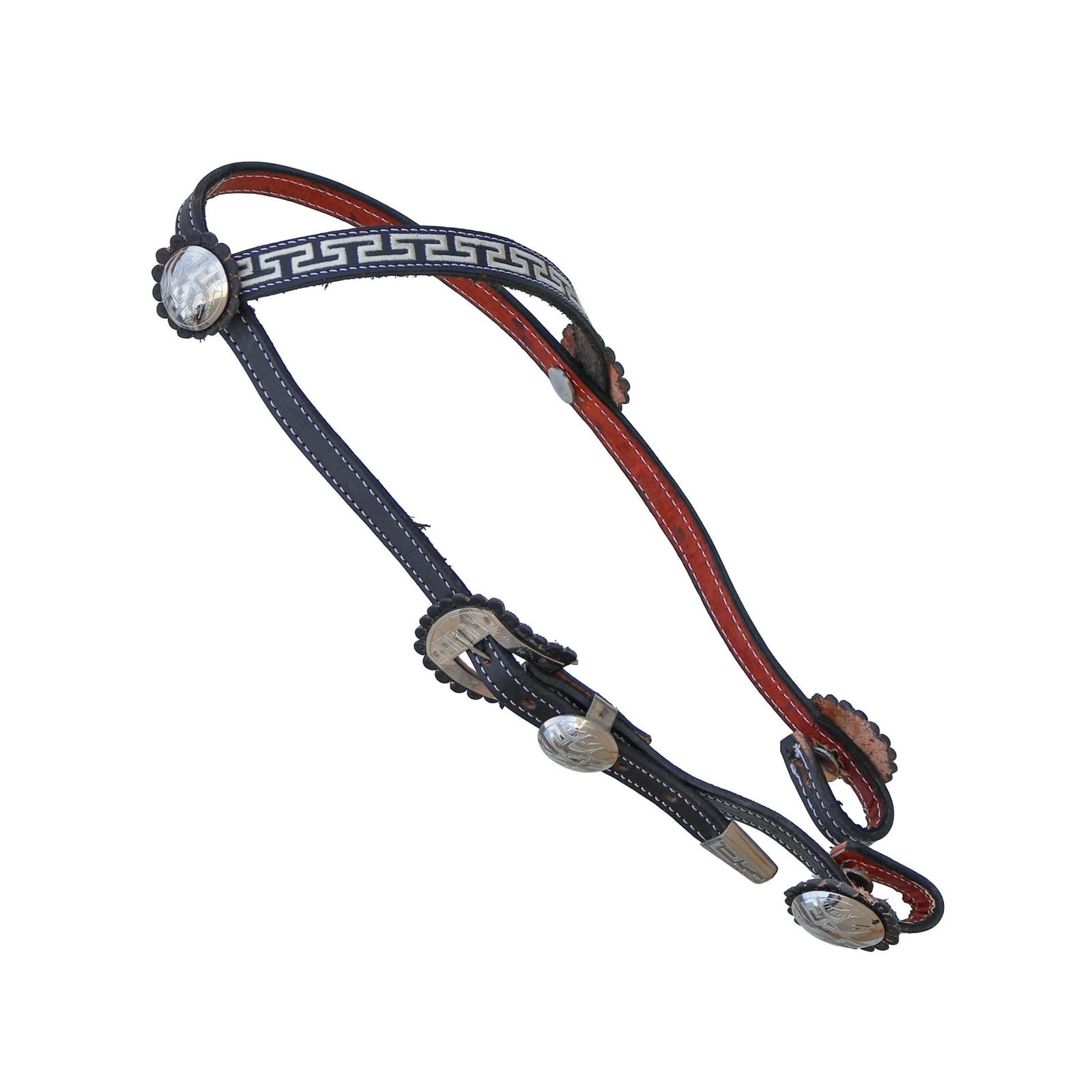 Black Cabezada Una Oreja Greca Charro Headstall Stainless Steel