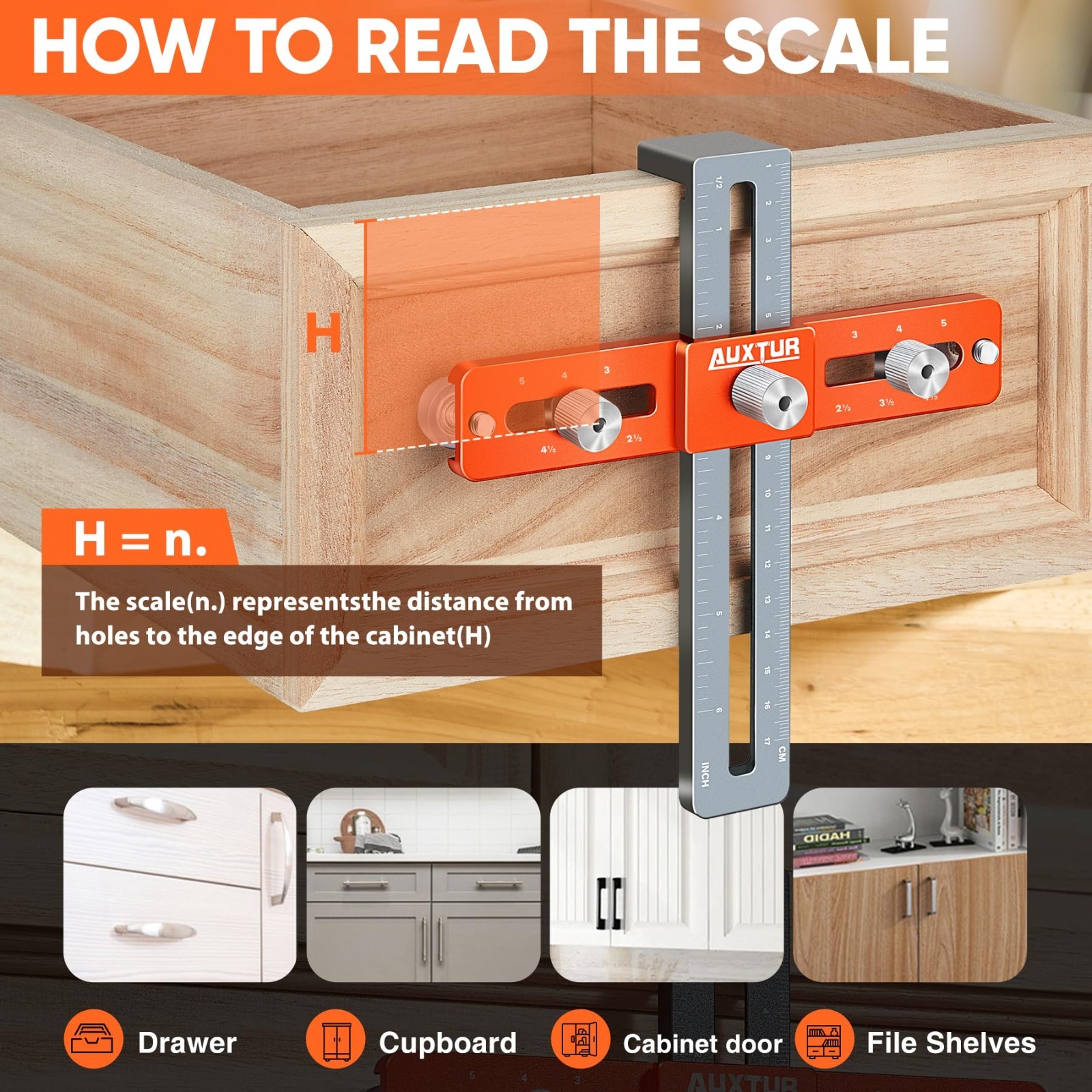 Adjustable Cabinet Hardware Jig Tool with Deep Hole Pencil & Alignment Guide - D