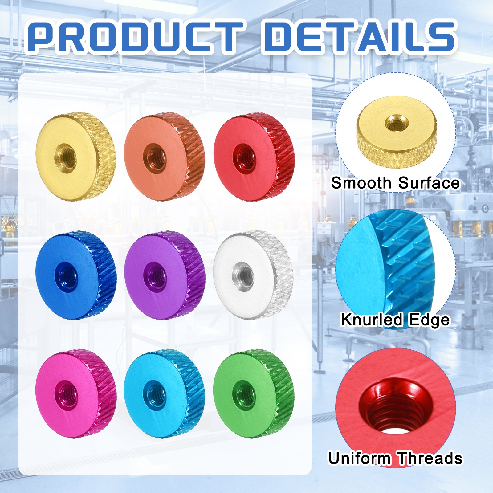 4Pcs M6x20mmx5mm Knurled Thumb Nuts, Blue