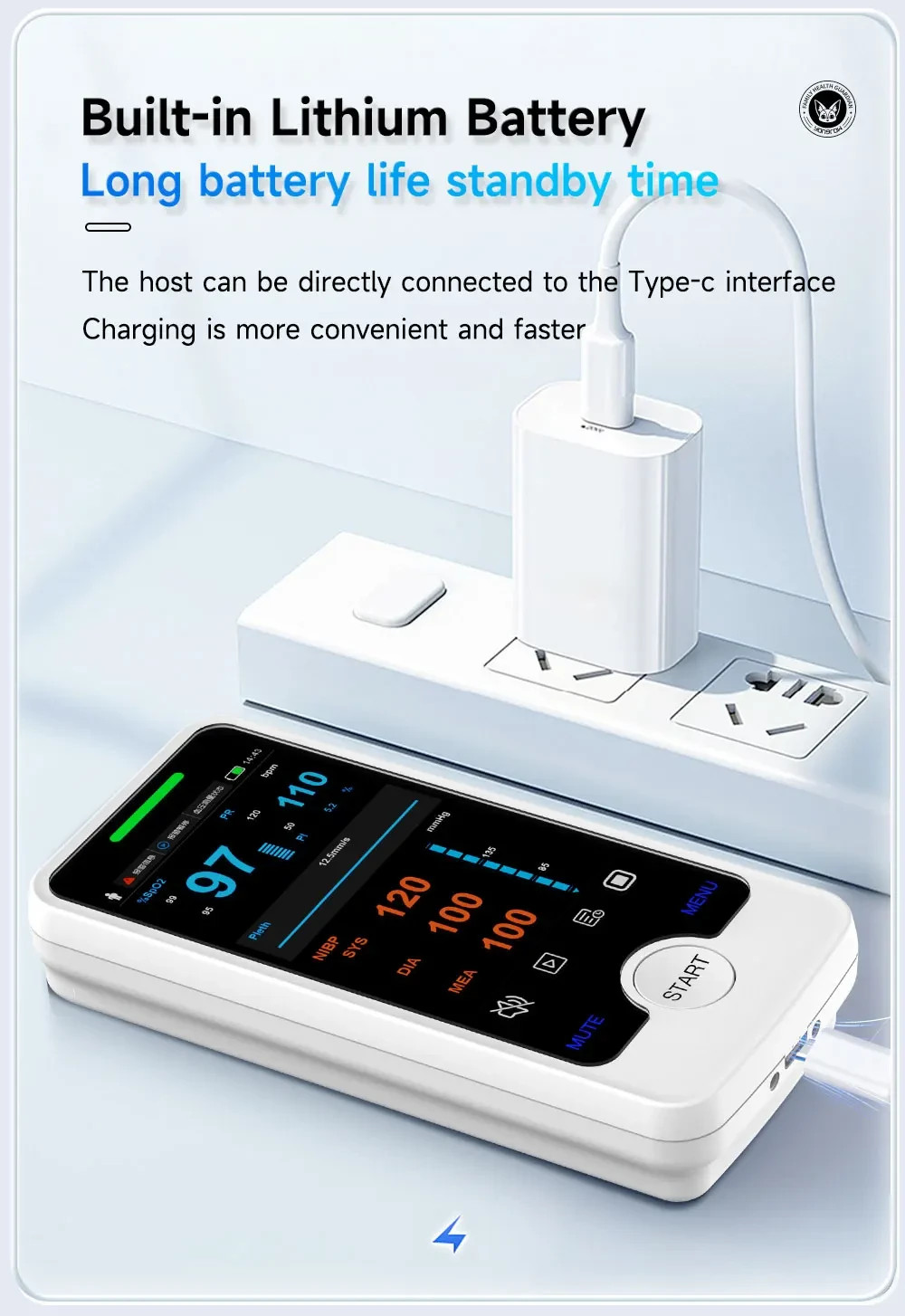 4" Touch Screen Vital Signs Monitor w/ SpO2, EtCO2 - Stand & Charger Included