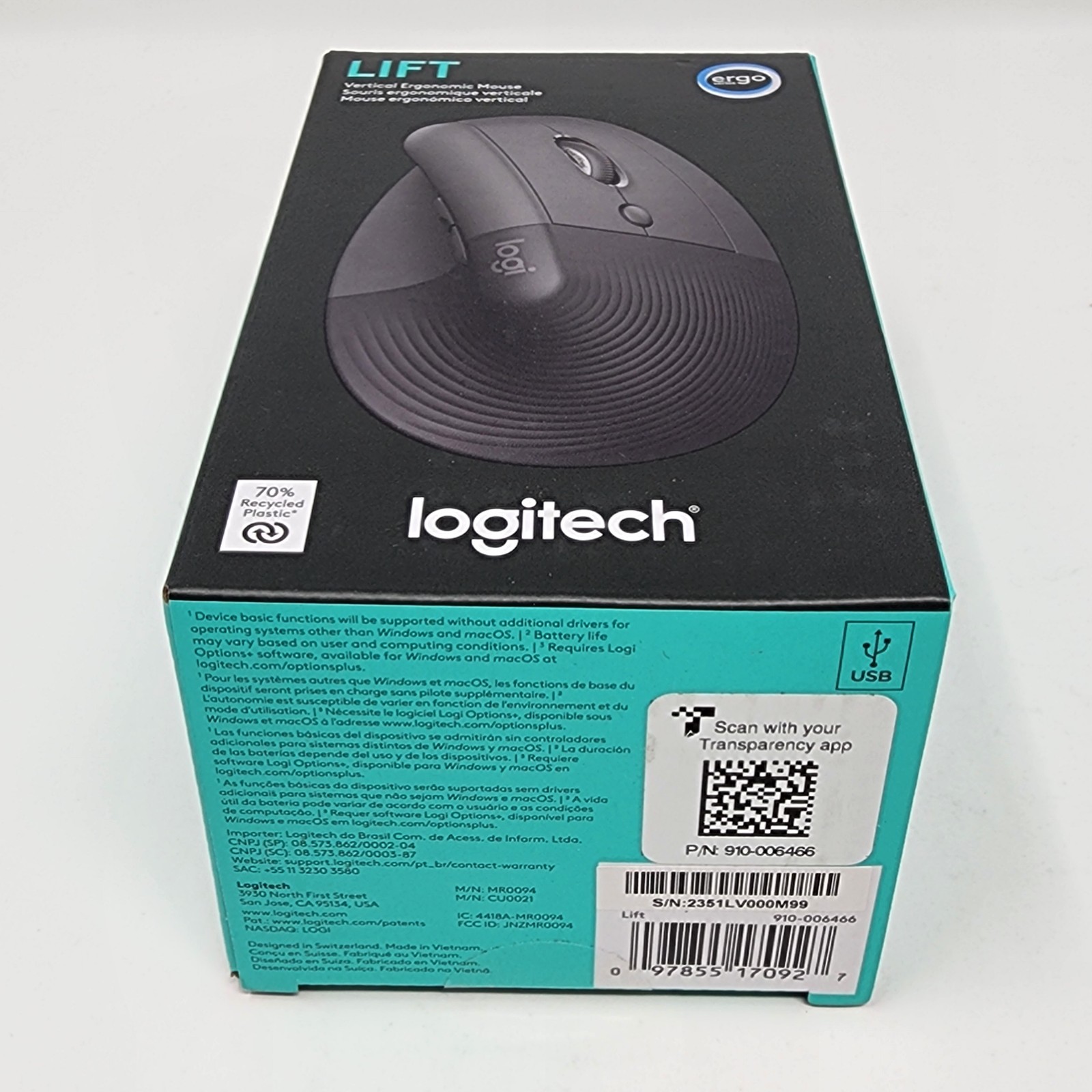 Logitech Lift Bluetooth Wireless Mouse Black Ergonomic 910-006466 Fast Shipping