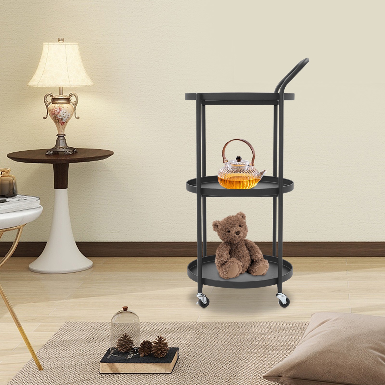 Metal Frame Serving Cart Mobile Storage Cart Bar Cart for Kitchen, Dining Room