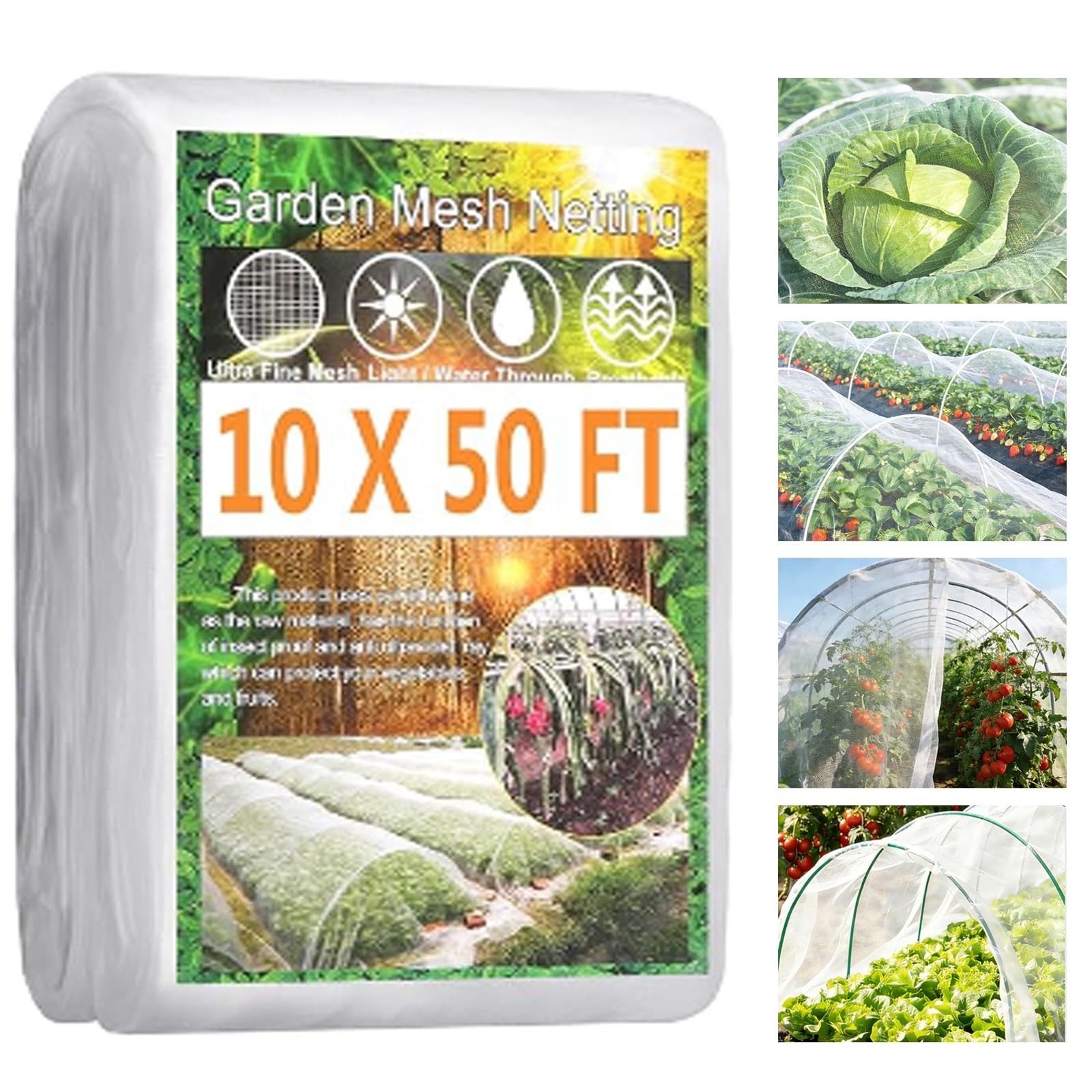 Garden Netting Pest Barrier, 10 X 50FT Insect for 10 X 50FT, White