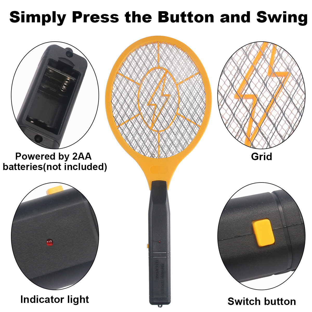 2Pcs Electric Mosquito Fly Swatter Pest Insect Killer Handheld Bug Zapper Racket