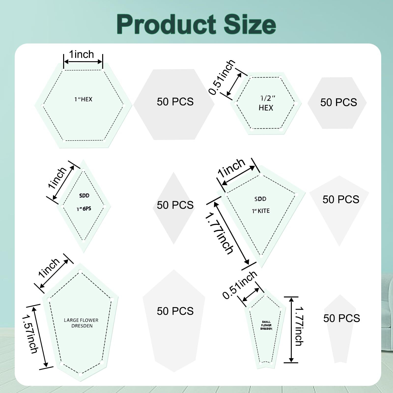 Paper Piecing for Quilting DIY Patchwork Sewing Crafts 6 Shapes Acrylic Patch...