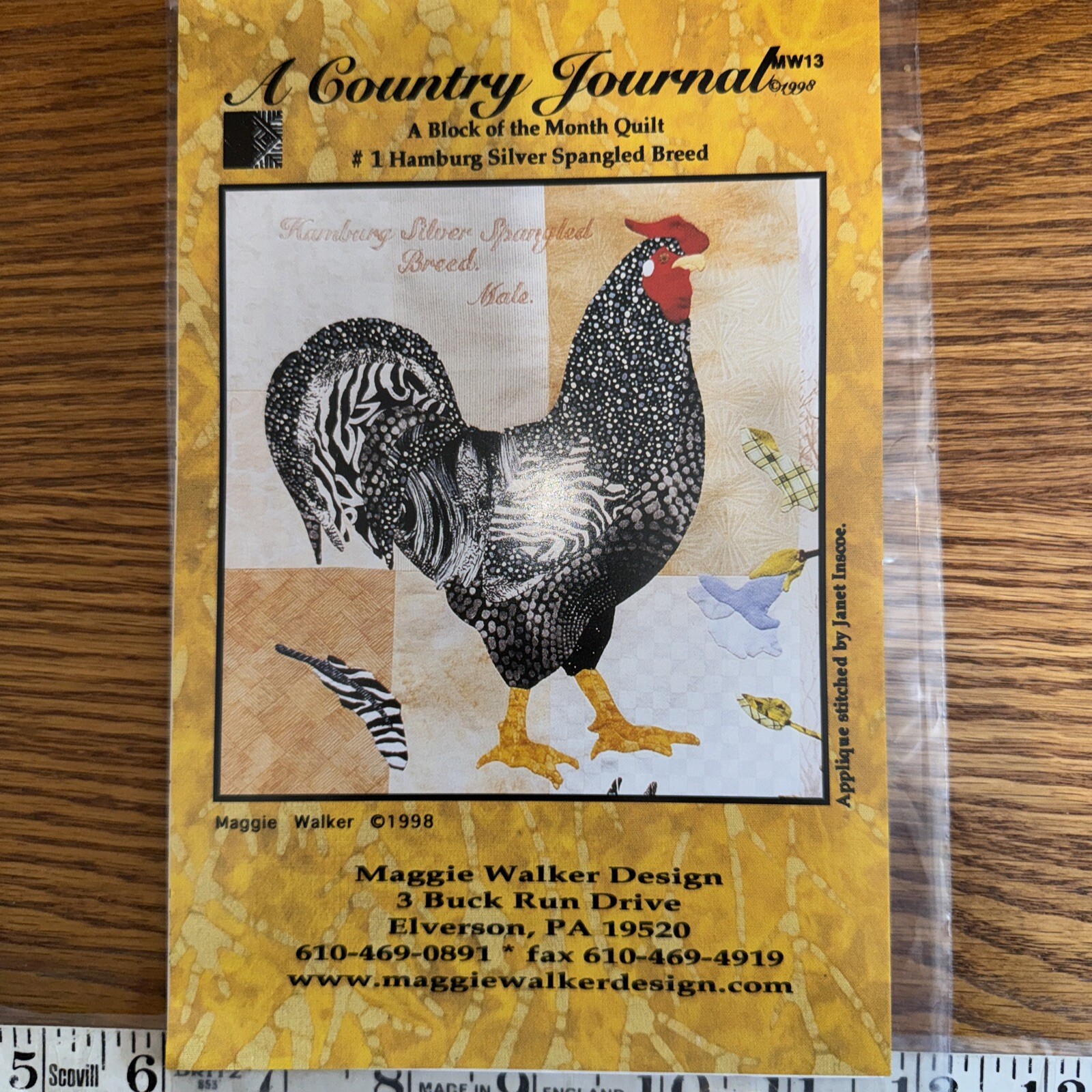 A country journal appliqué pattern Hamburg silver spangled breed by Maggie Walke
