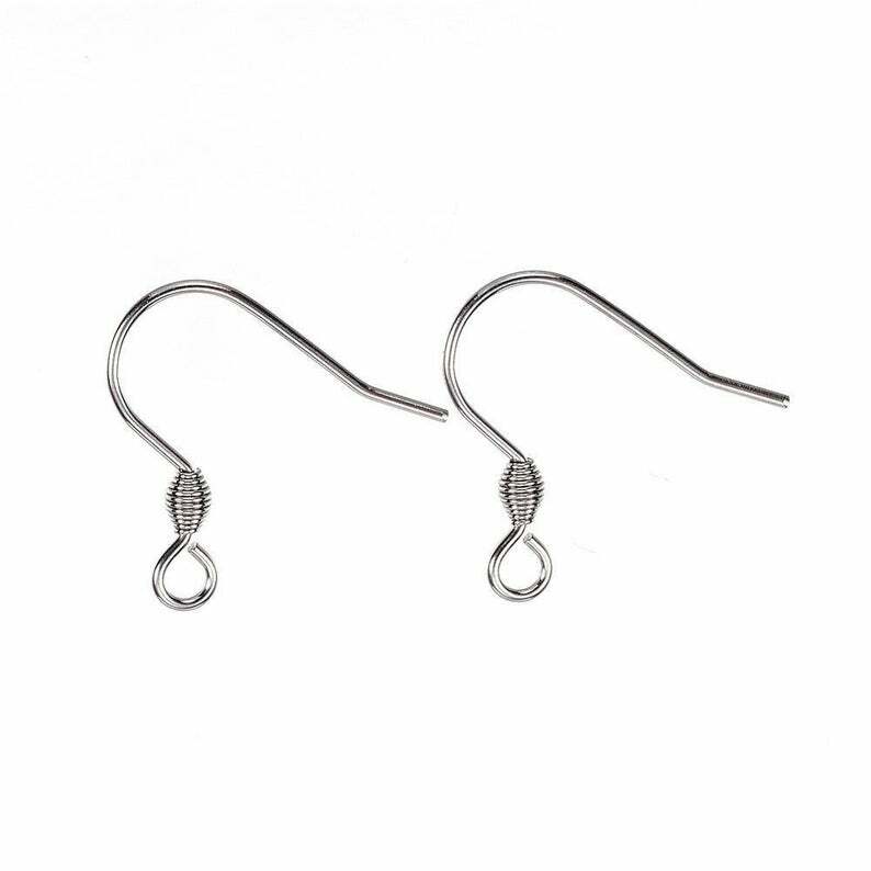 50 pcs 304 Stainless Steel Silver Tone Earring Hooks with Spring - 18mm x 17mm -
