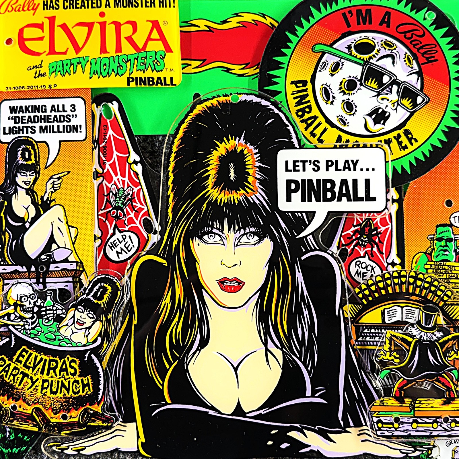 Bally Elvira & The Party Monsters Pinball Machine Playfield Plastic Set NOS
