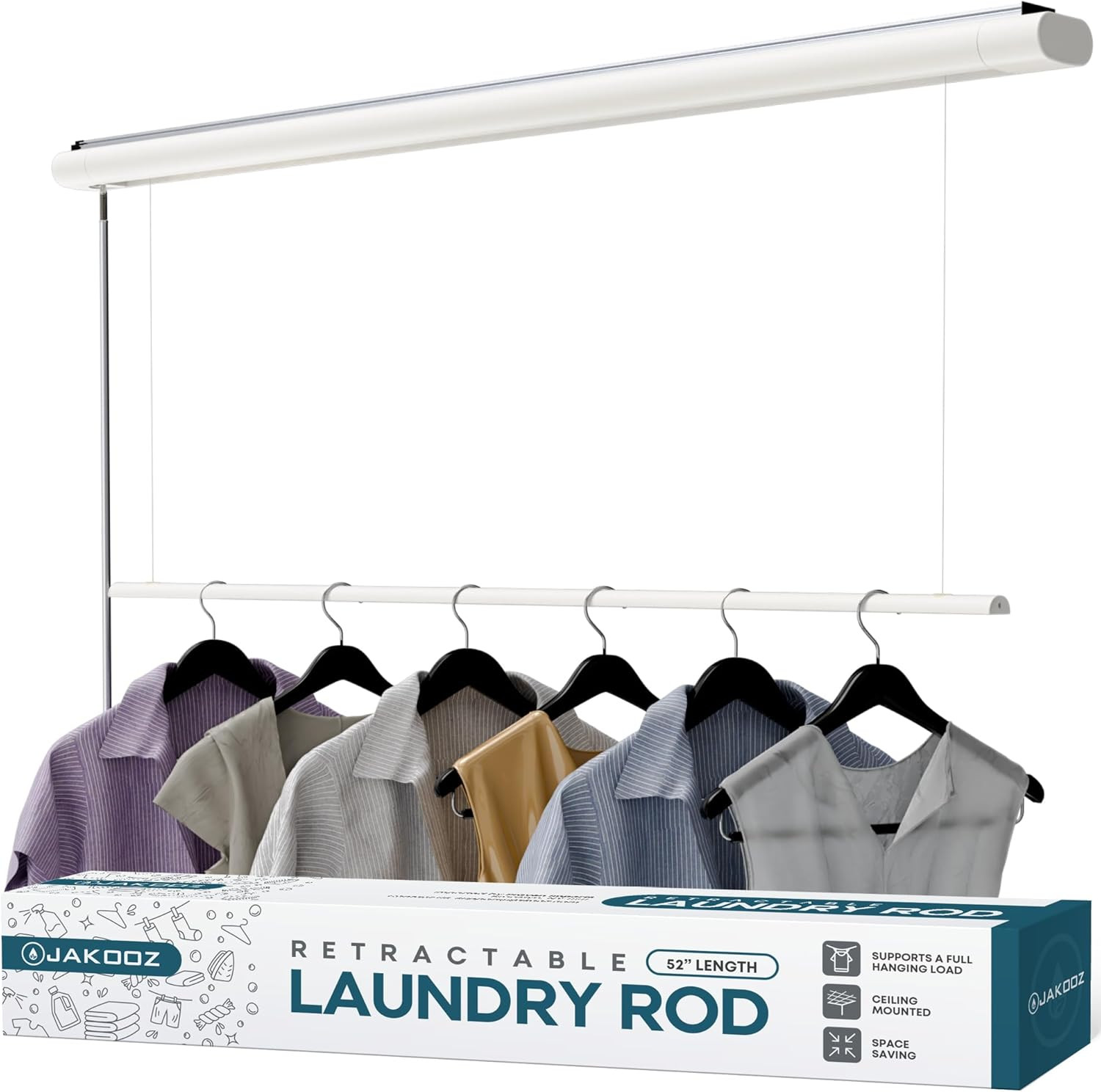 Space-Saving Retractable Ceiling Clothes Drying Rack - 52.4" Pull-Down Hanger
