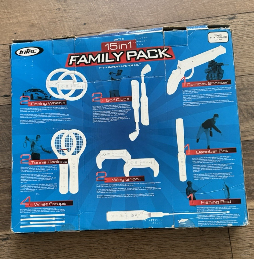 Intec Wii 15-in-1 Family Pack Sports Accessory Bundle w/ Wheel & Golf Club G5710
