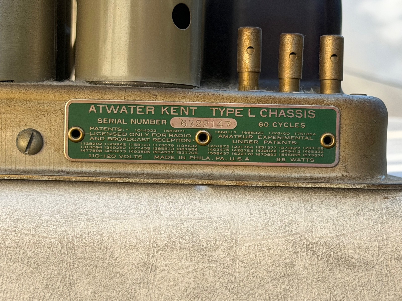 vintage ATWATER KENT "L" CHASSIS / Model 30 - NOT tested