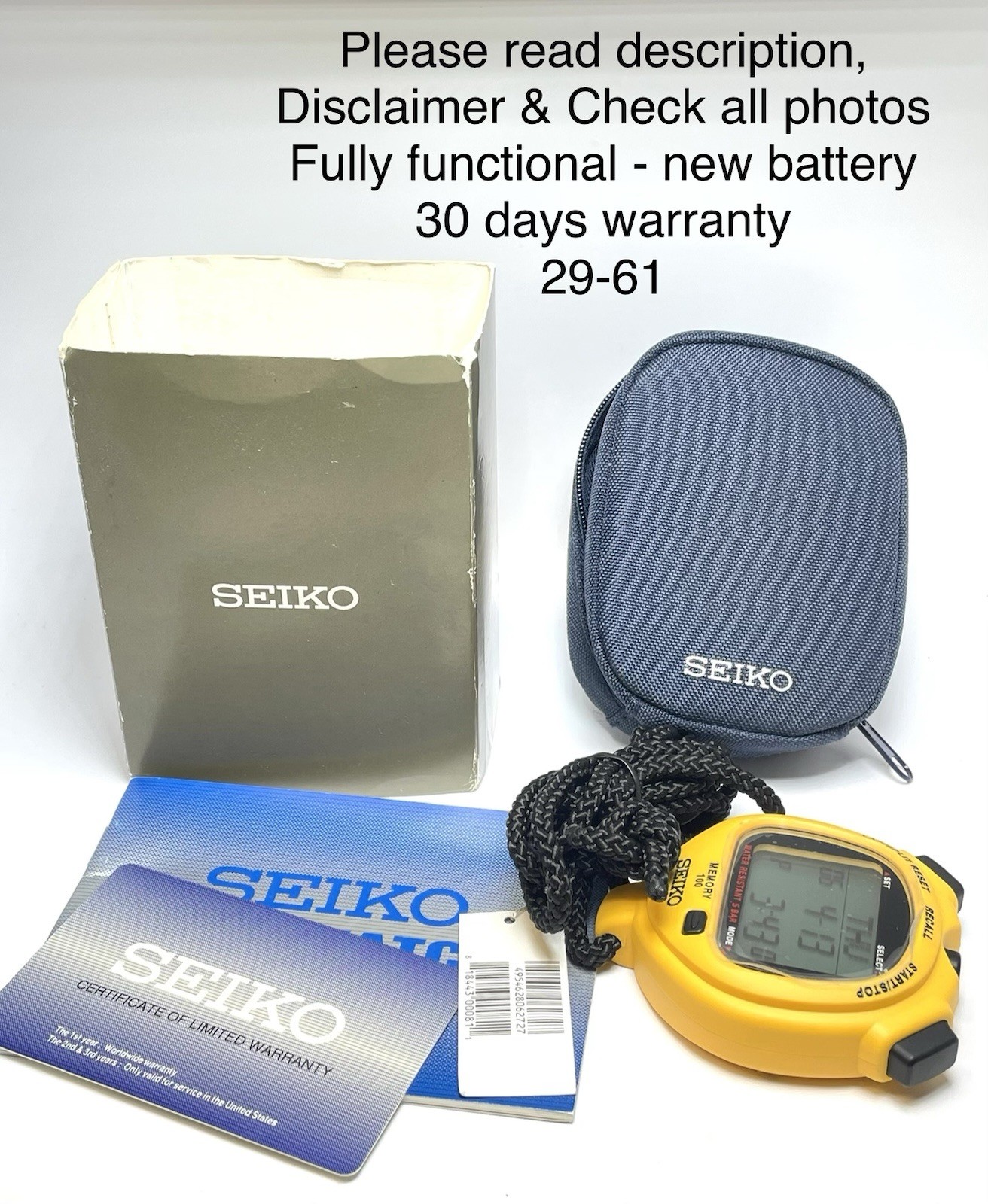 Seiko S056-4000 Memory 100 Lap Interval Yellow Digital Stopwatch (New Old Stock)